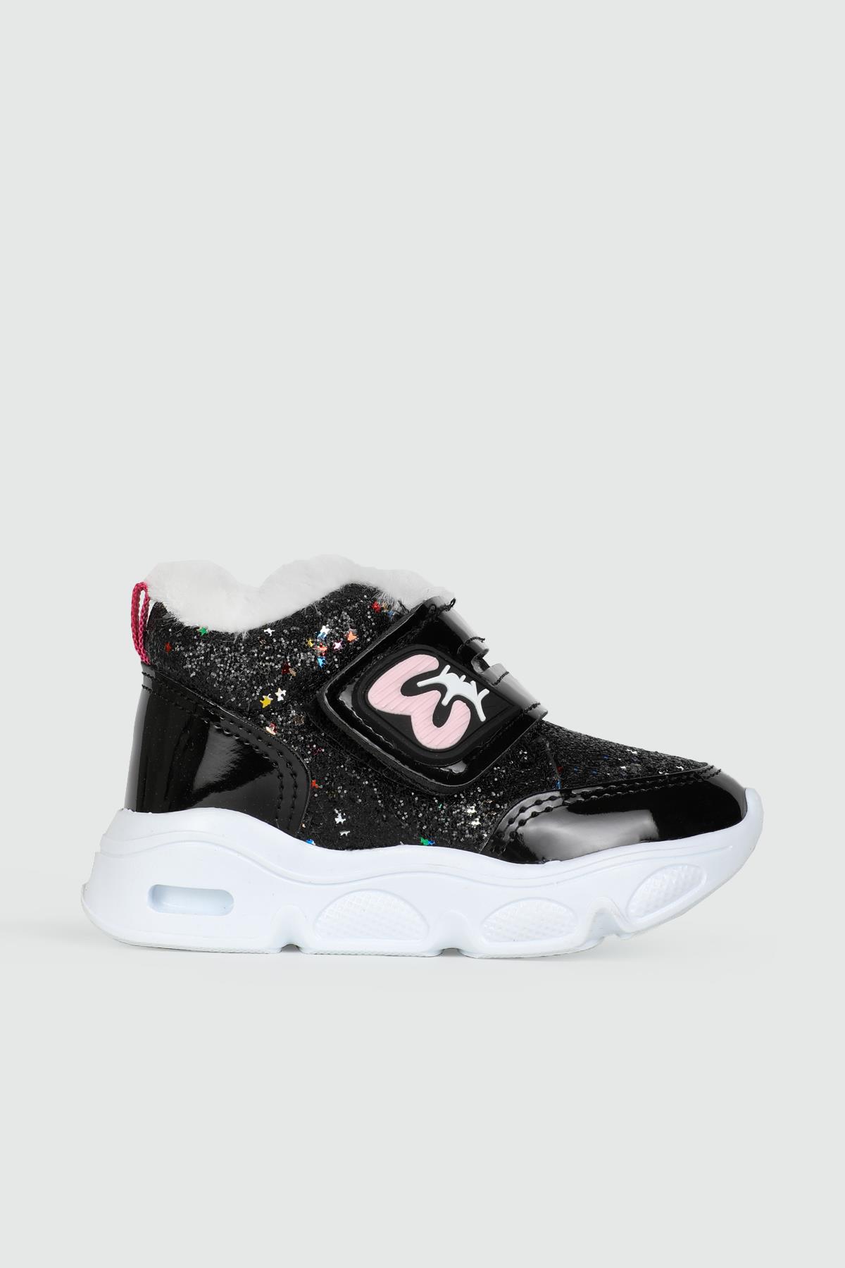 Işıklı Kürklü Cırtlı Kaymaz Taban Siyah Simli Çocuk Bot 7500 Çocuk bot & Çizme Poliva POLİVA 7500 BEBE 24K