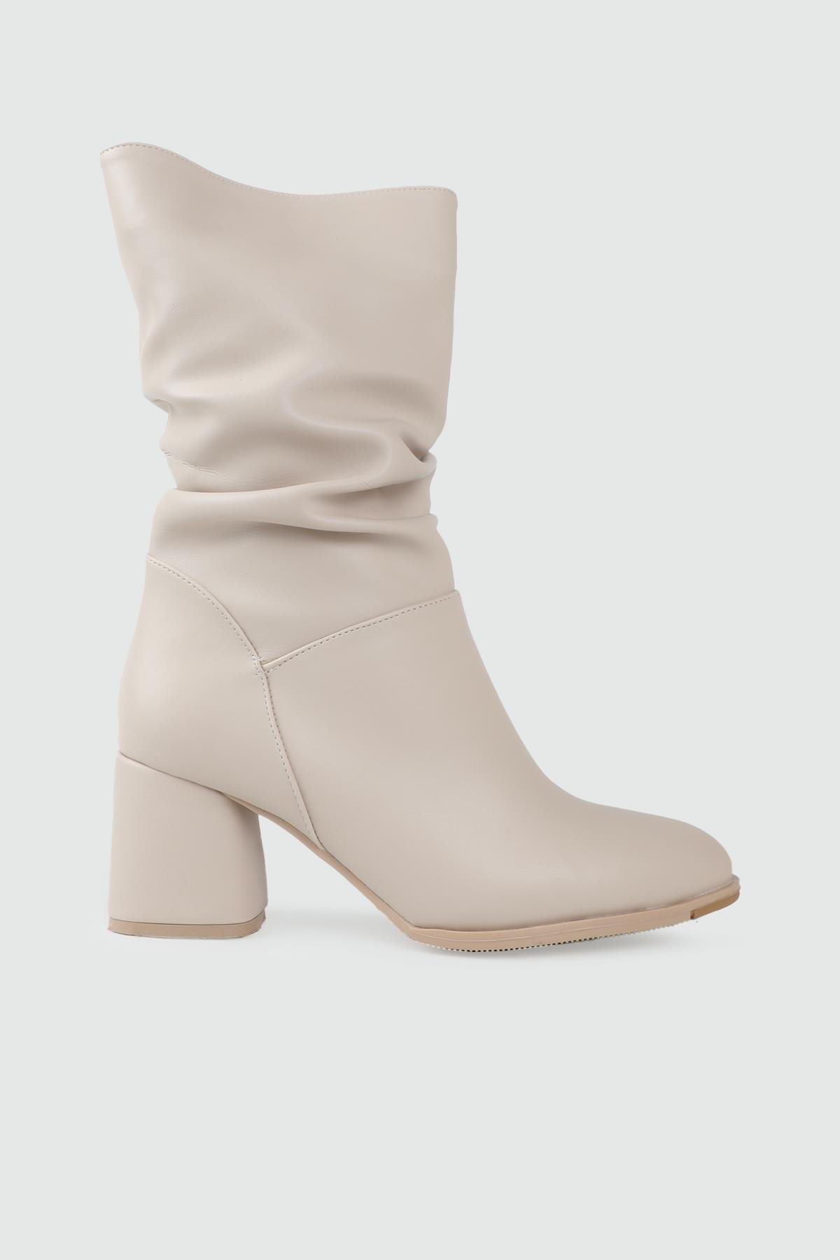 Kalın Topuklu Bağsız Bej Körüklü Kadın Çizme My Bella RSL-2430 Kadın Klasik Topuklu Bot MyBella My Bella RSL-2430 KADIN 25K