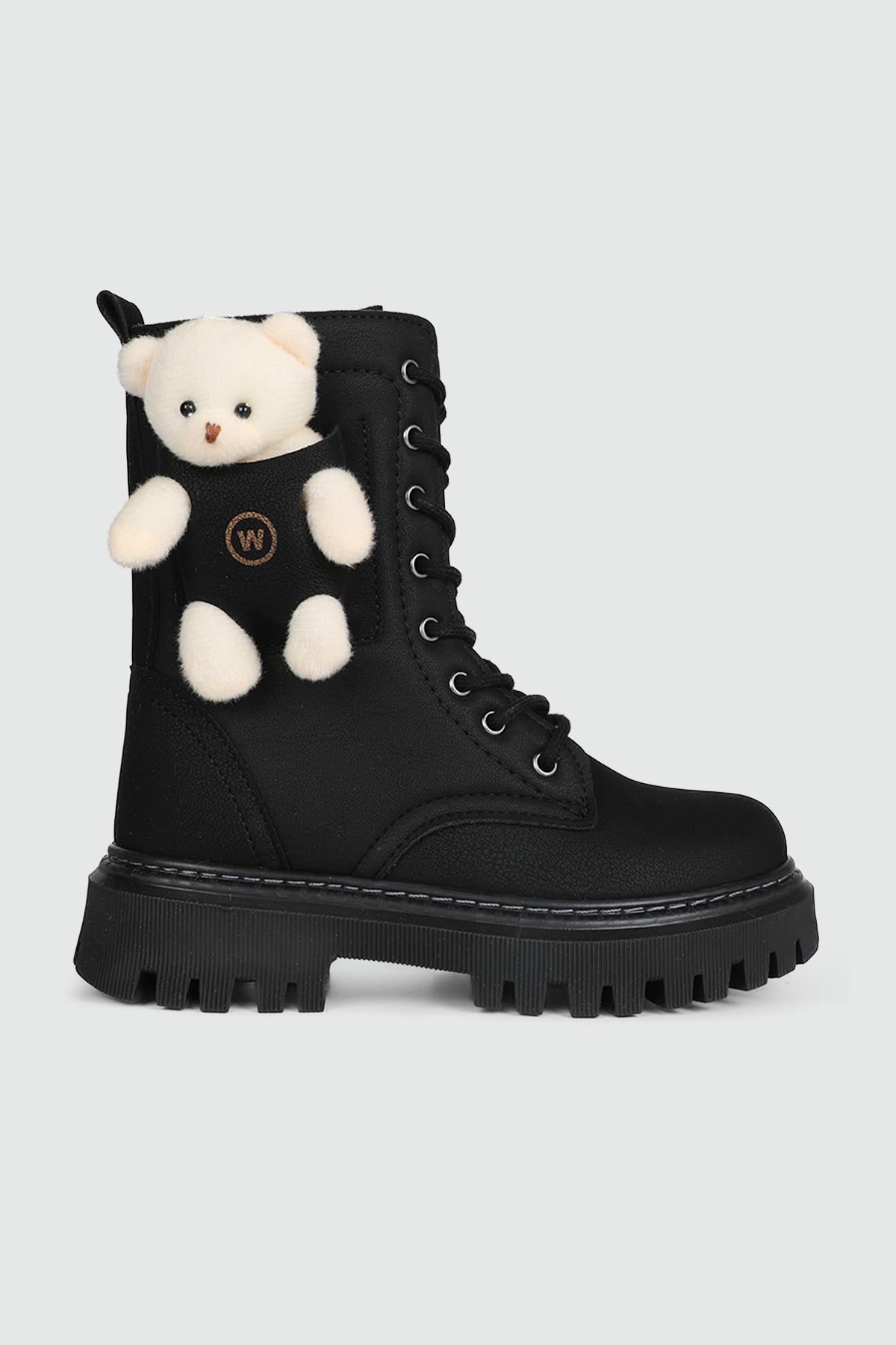 Kaymaz Taban Bağcıklı Fermuarlı Siyah Zümrüt Çocuk Bot WNT008 Çocuk bot & Çizme Wanetti Wanetti 008 FLT 24K