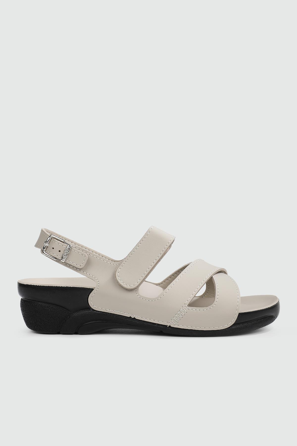 Ortopedik Taban Cırtlı Bej Kadın Sandalet VENEDİK-8 Kadın Düz Sandalet Ceyo CEYO VENEDİK-8 ZEN SANDALET