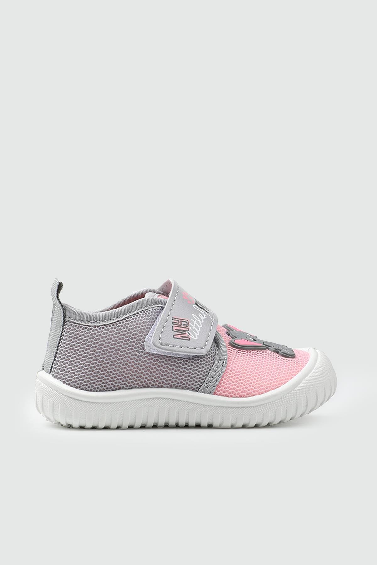 Pembe Gri Bebe Günlük Ayakkabı GEZER 3448 Bebek Sneaker Gezer GEZER 3448 BEBE KETEN