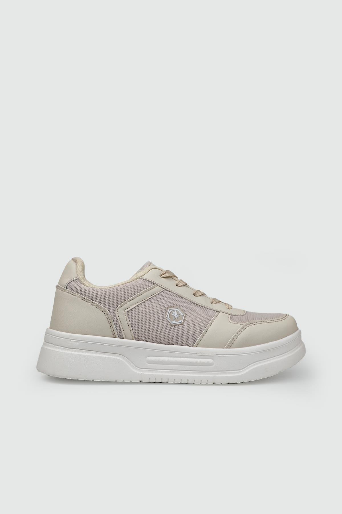Rahat Bağcıklı Sneaker Bej Beyaz Kadın Spor Ayakkabı CONPAX 5959 Kadın Günlük Ayakkabı Conpax CONPAX 25Y 5959