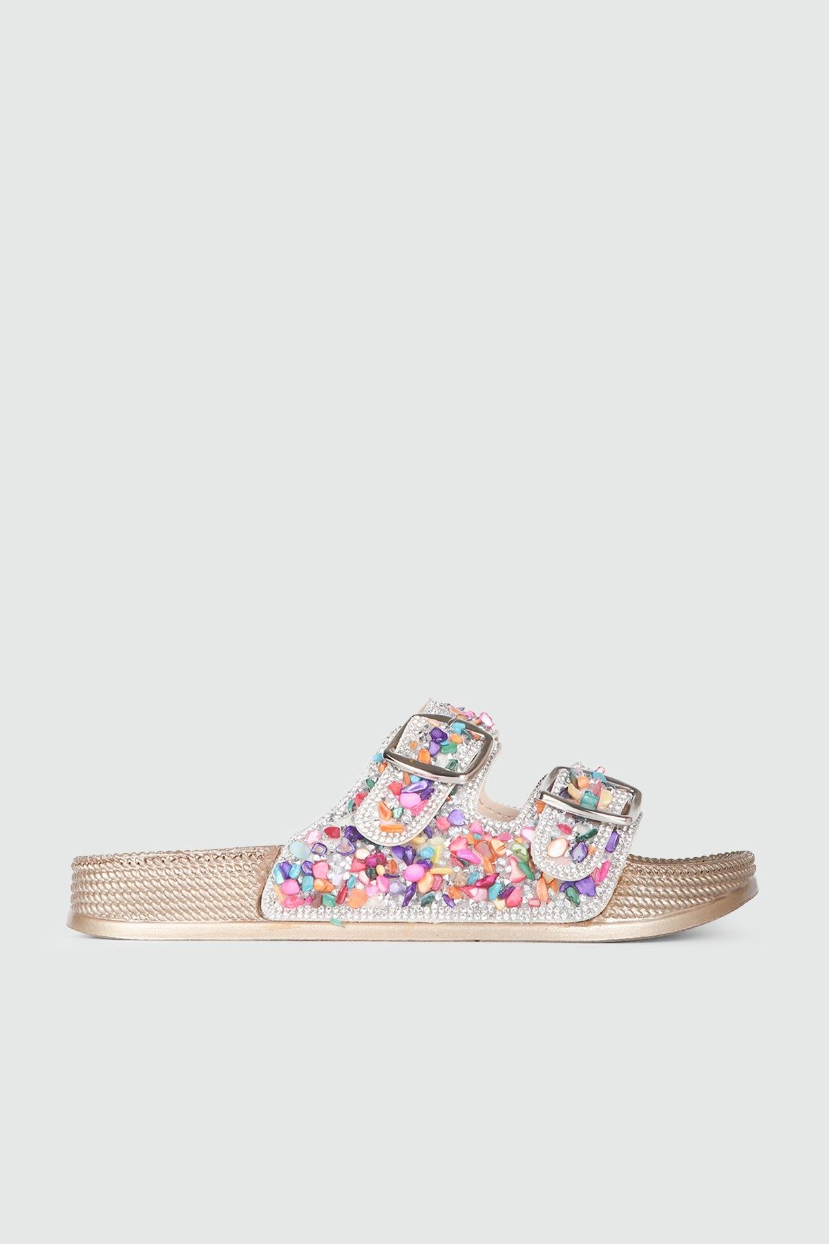 Rahat Taşlı Altın Multi Kadın Terlik 20057-01 Kadın Günlük Terlik Pienn pienn 20057-01 en taşlın terlk