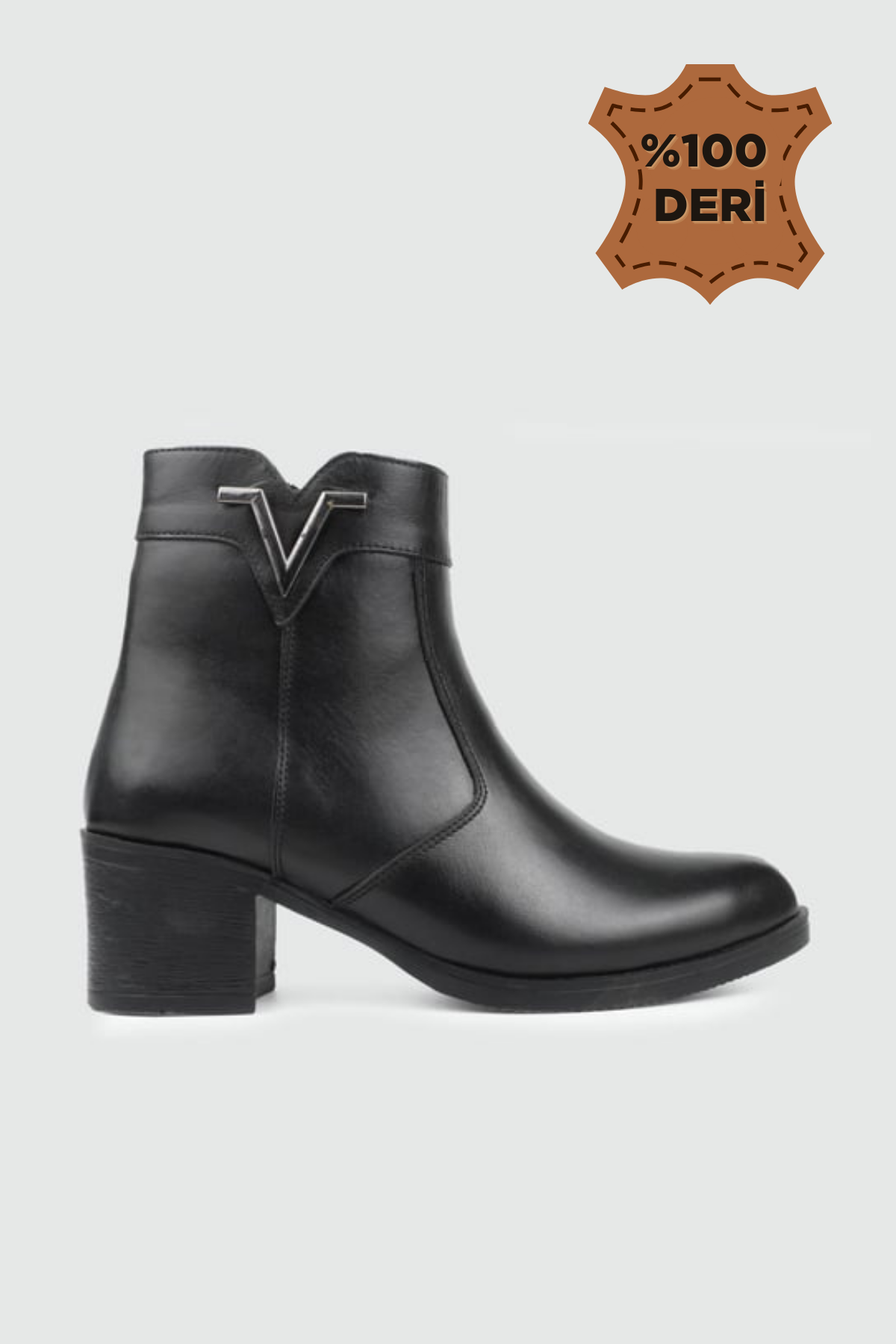 V Toka Detaylı Deri Günlük Siyah Napa Blok Topuklu Kadın Bot MY BELLA 027-013 Kadın Günlük Conford Bot MyBella MY BELLA 027-013 Kadın 25K