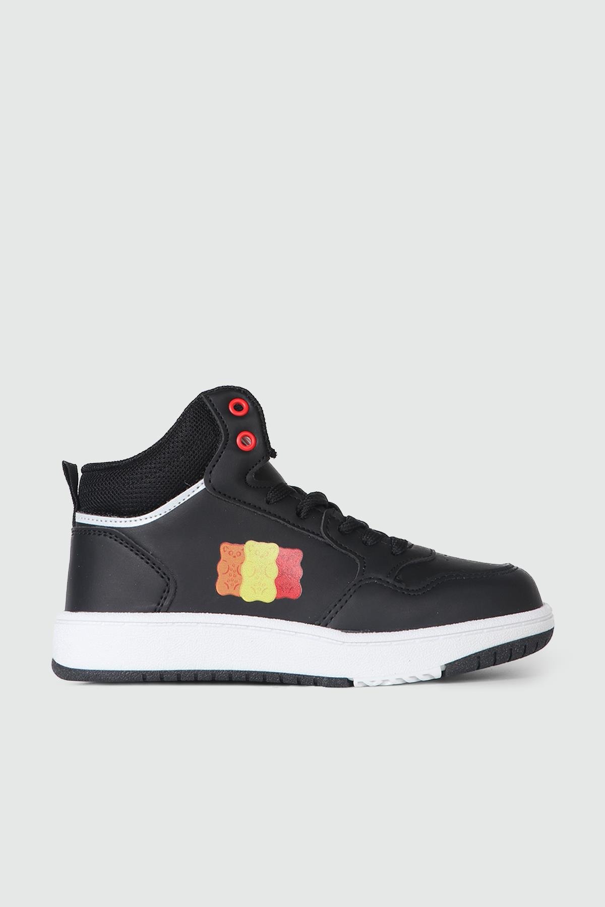 Yüksek Boğazlı Bağcıklı Siyah Çocuk Spor Ayakkabı HARİBO 03 Çocuk Günlük Spor Ayakkabı Cool HARİBO 03 UZUN FLT 24Y