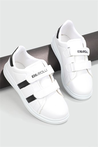 Esnek Taban Cırtlı Beyaz Siyah Çocuk Spor Ayakkabı BEROLLI Çocuk Sneaker Beınsteps Beinsteps Berolli 22y