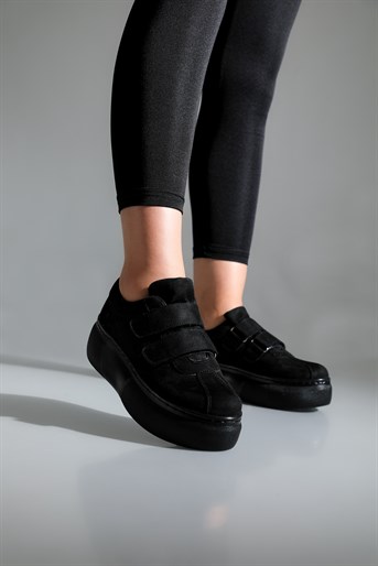 Hafif Kalın Tabanlı Rahat Günlük Casual Yürüyüş Siyah Süet Kadın Spor Ayakkabı HELEN Kadın Sneaker Beınsteps Beinsteps Ş-20 Helen 22K