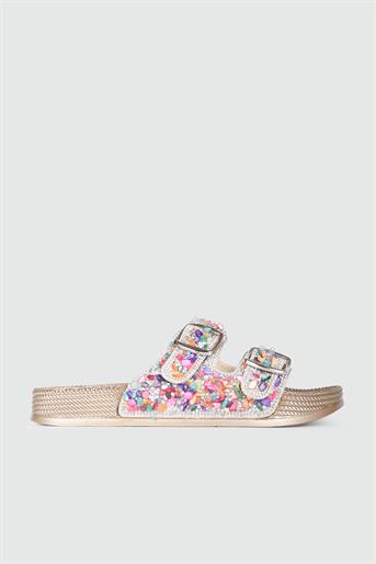 Rahat Taşlı Altın Multi Kadın Terlik 20057-01 Kadın Günlük Terlik Pienn pienn 20057-01 en taşlın terlk