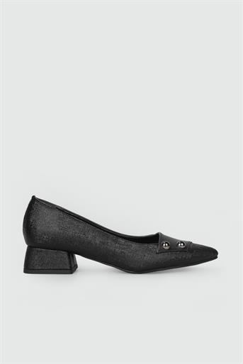 Taşlı Sivri Burun 5 Cm Topuklu Siyah Rolax Kadın Ayakkabı 15 Kadın Alçak Topuklu Serap Serap 307 Kadın Ayakkabı