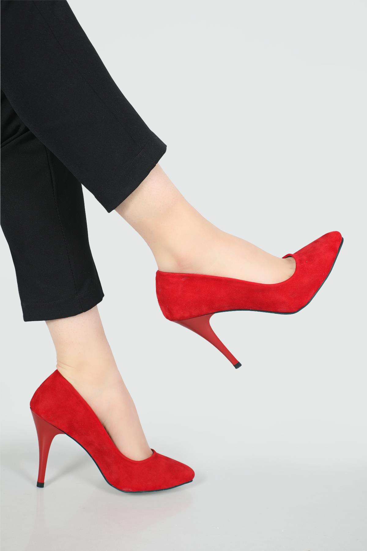 11 Cm Topuklu Stiletto Kırmızı Süet Kadın Ayakkabı Sitare 09 Kadın Yüksek Topuklu Carla Bella C BELLA SR-09-1 Kadın Stiletto
