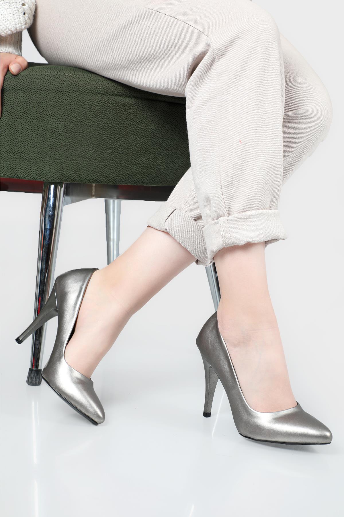 11 Cm Topuklu Stiletto Platin Kadın Ayakkabı Sitare 09 Kadın Yüksek Topuklu Carla Bella C BELLA SR-09-1 Kadın Stiletto