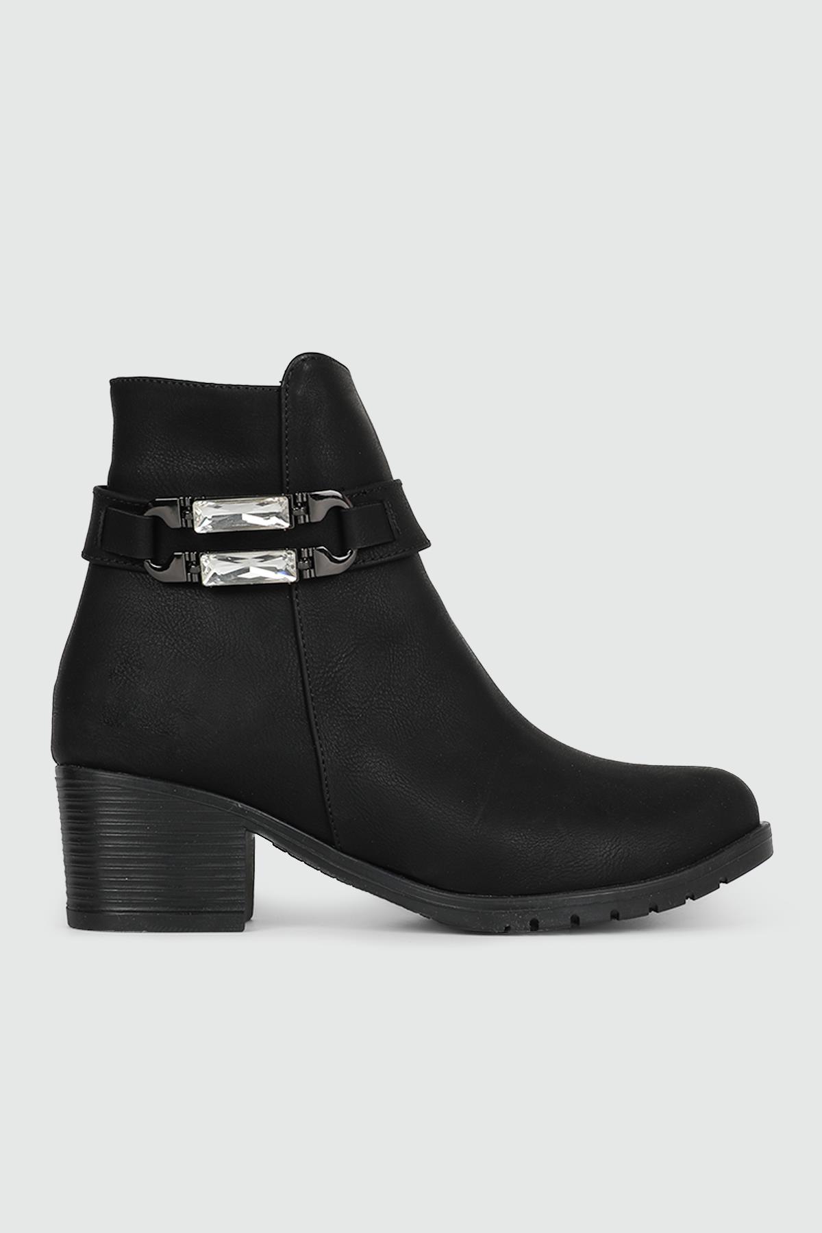 Alçak Kalın Topuklu Siyah Zümrüt Kadın Bot HS-4 Kadın Klasik Bot MyBella My Bella HS-4 KADIN 24K