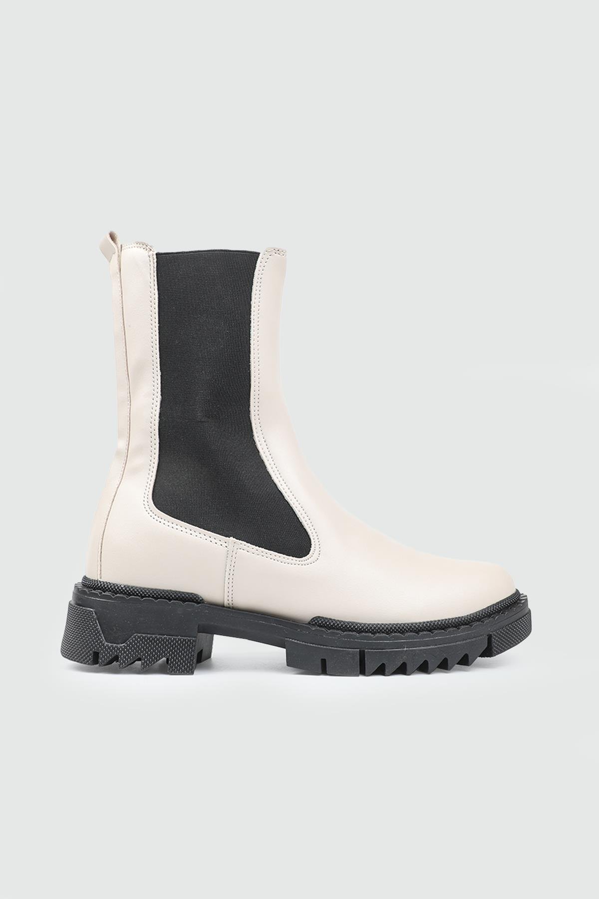 Alçak Topuklu Örgülü Püsküllü Fermuarlı Bej Siyah Kadın Bot laguna 372 Kadın 25K Kadın Günlük Conford Bot MyBella laguna 372 Kadın 25K