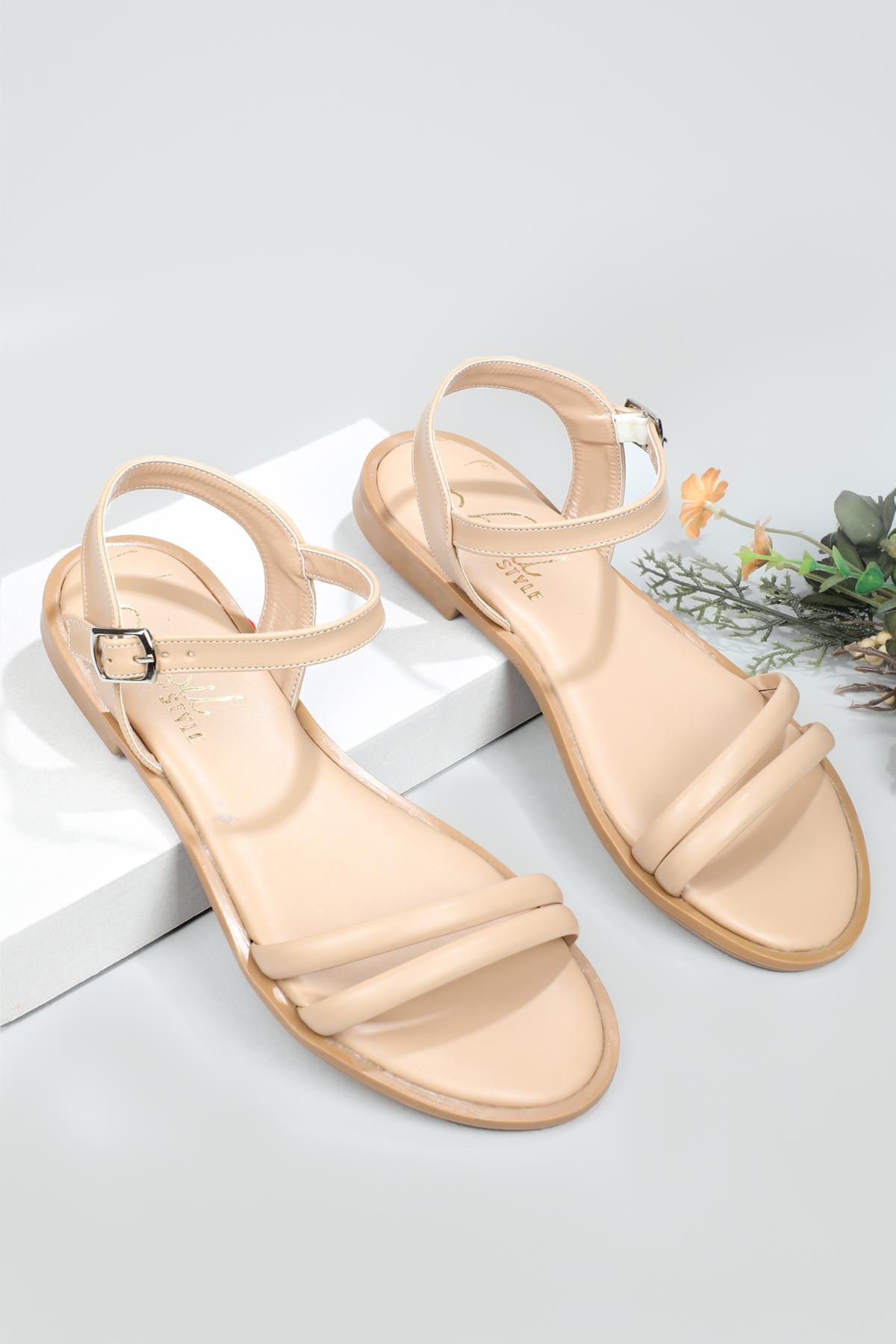 Bilek Bağlamalı Bantlı Nut Kadın Sandalet A-1502 Kadın Düz Sandalet Carla Bella My Bella A-1502 22Y