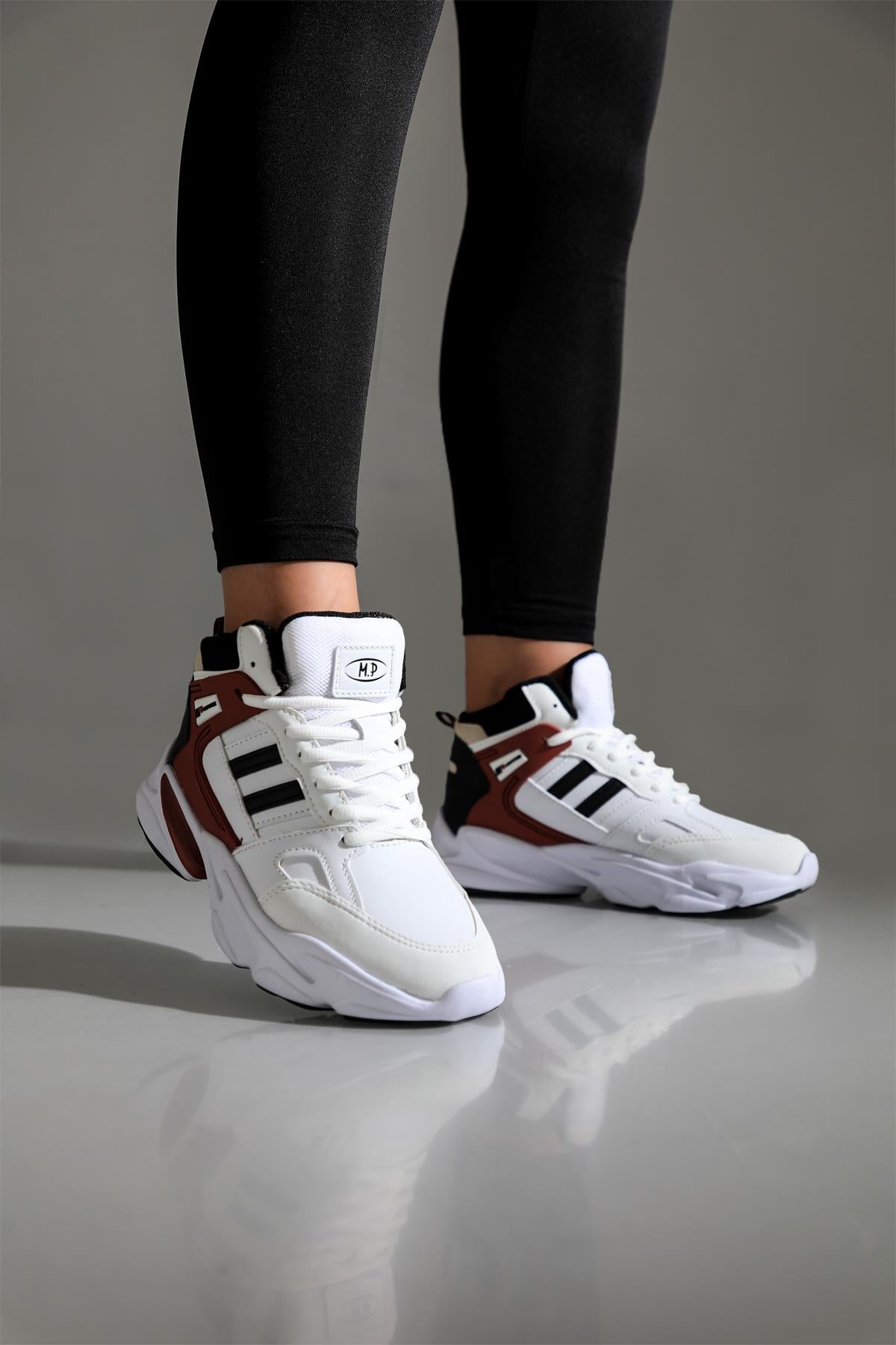 Bilekten Boğazlı Basket Beyaz Bordo Unisex Spor Ayakkabı 222-2635 Unisex Basketbol M.P M.P 222-2635 UNİSEX BASKET
