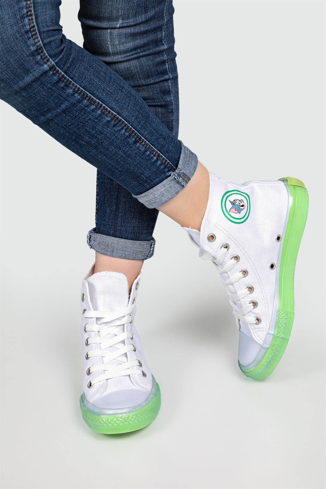 Rock Star Yüksek Boğazlı Bağcıklı Beyaz Yeşil Unisex Spor Ayakkabı 103
