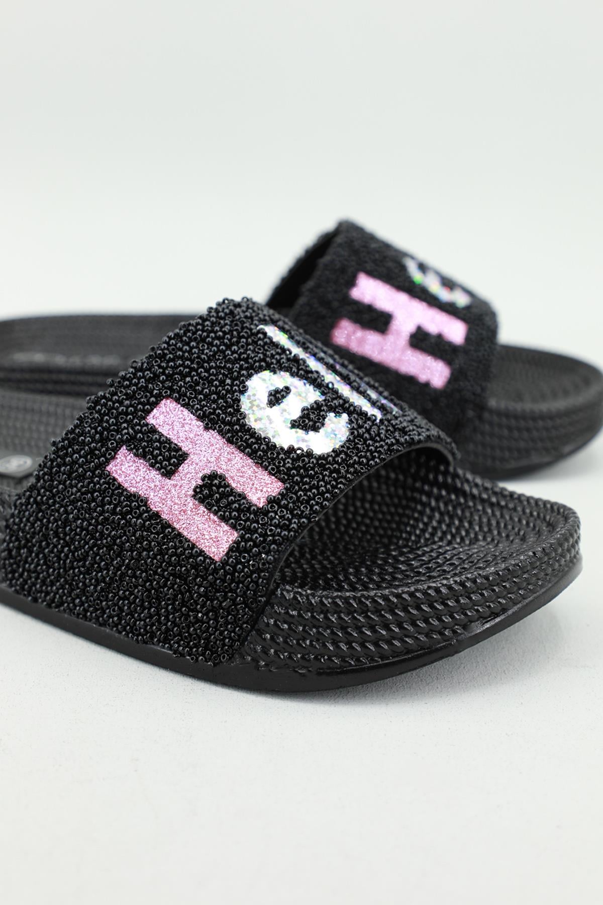 Boncuklu Sıyah Kadın Terlik 20617 Kadın Günlük Terlik Pienn PİEN 20617 ZEN TERLİK