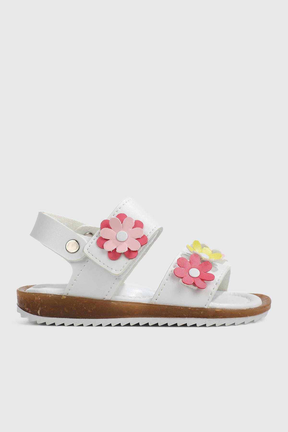 Çiçekli Rahat Beyaz Çocuk Sandalet K-62 Çocuk Sandalet Wendy Wendy K-62 Bebe