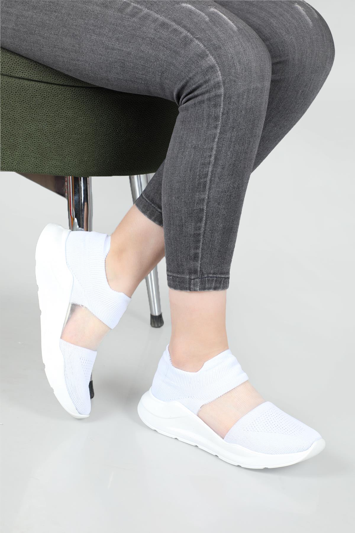 Çorap Model Triko Tül Detaylı Sneakers Beyaz Kadın Spor Ayakkabı OPPACY Kadın Günlük Spor Ayakkabı Beınsteps Beinsteps 602 Oppacy 22y