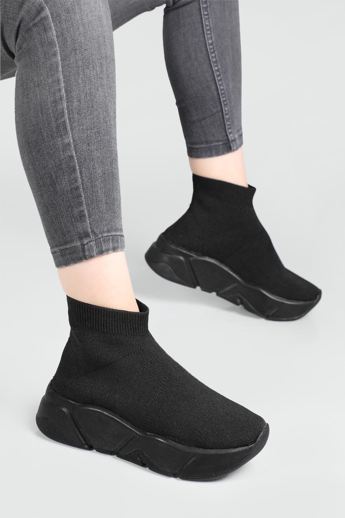 Çorap Model Yüksek Bilekli Sneakers Siyah Siyah Kadın Spor Ayakkabı RSL-401 Kadın Sneaker Beınsteps Beinsteps RSL-401 22Y