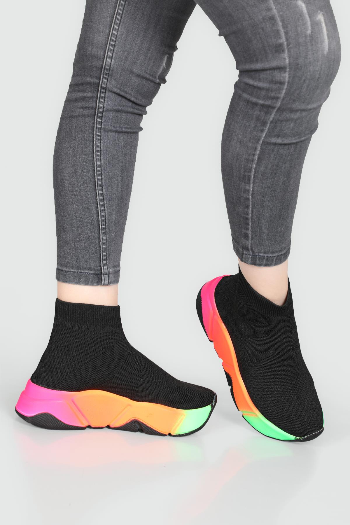 Çorap Model Yüksek Bilekli Sneakers Siyah Multi Kadın Spor Ayakkabı RSL-401 Kadın Sneaker Beınsteps Beinsteps RSL-401 22Y