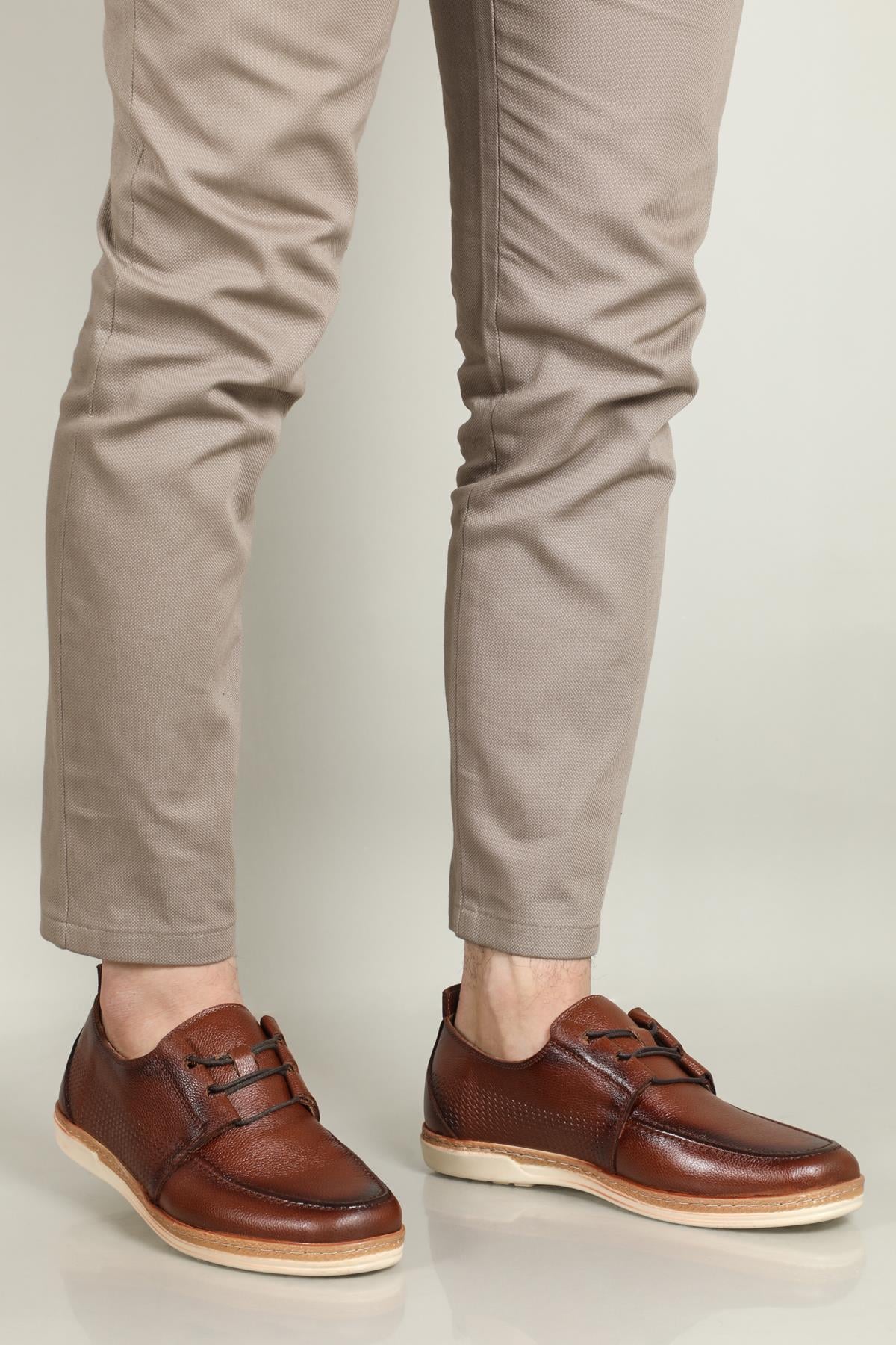 Deri Jelli Ortopedik Taba Erkek Ayakkabı 017 Erkek Günlük Ayakkabı Wow Plus WOW PLUS G-017 MER BAĞLI AYAK