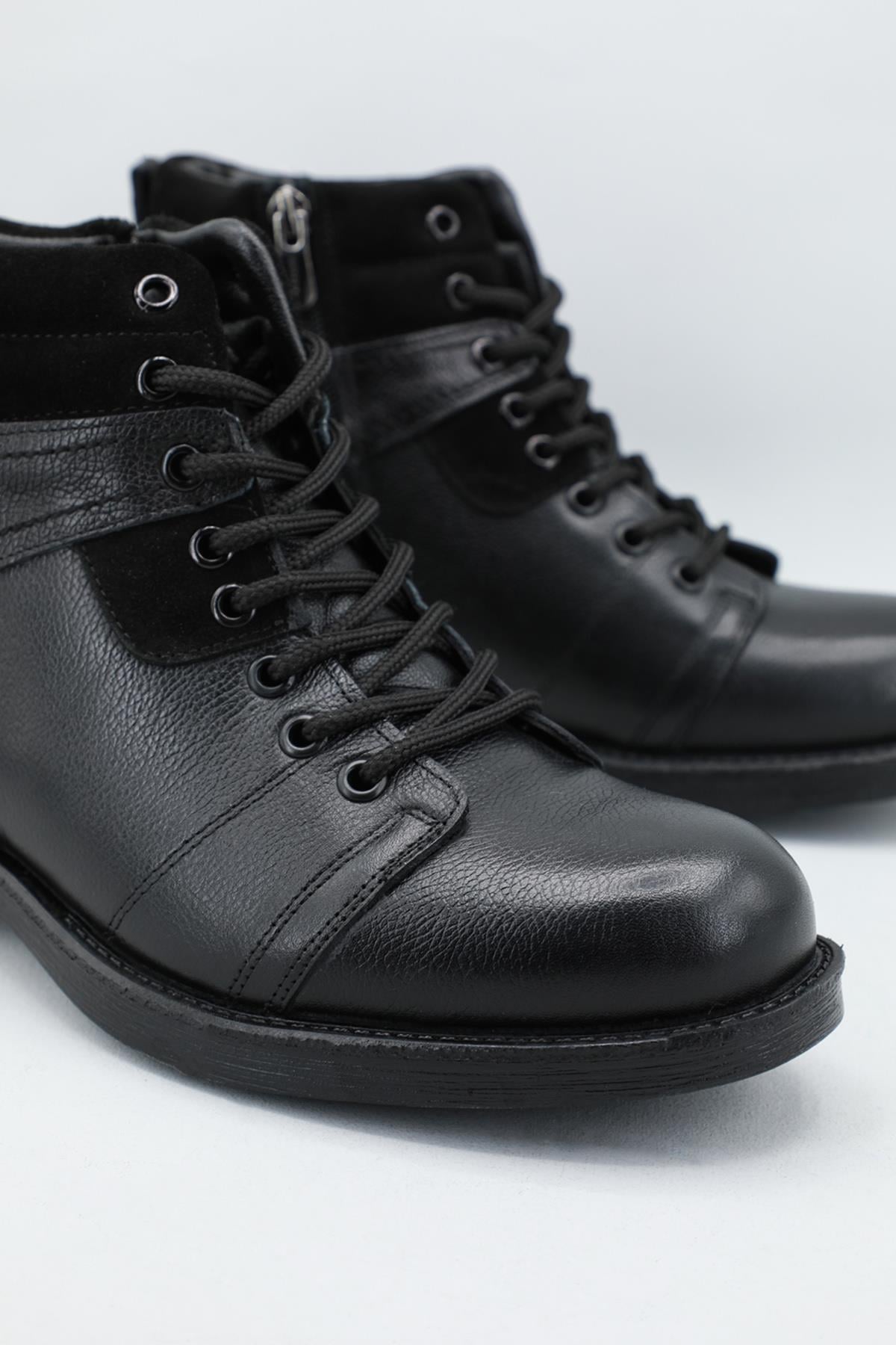 Deri Kürklü Siyah Renda Erkek Bot 117 Erkek Günlük Confort Bot Bozkaya BOZKAYA 117 MER KÜRKLÜ BOT