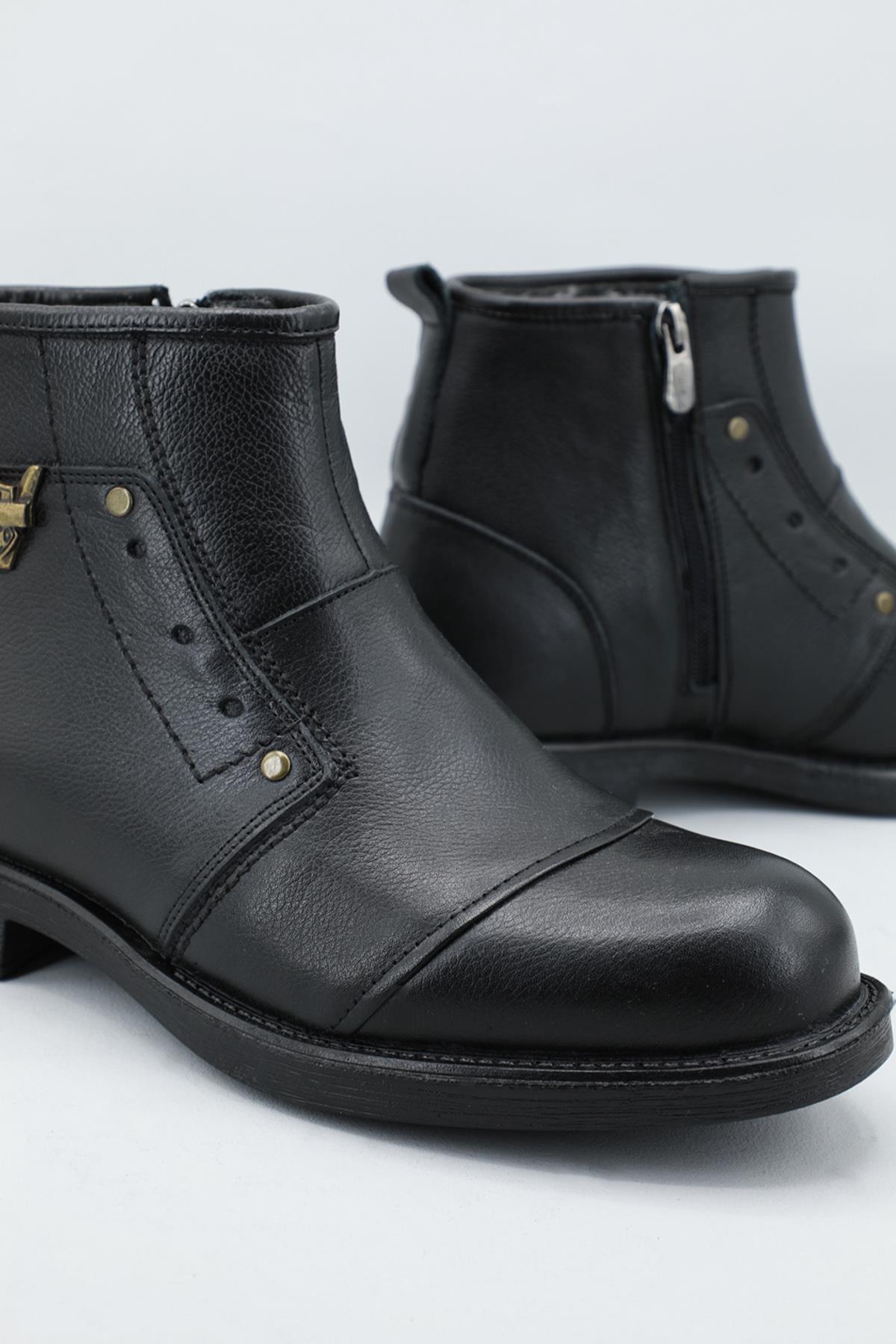 Deri Kürklü Siyah Renda Erkek Bot 121 Erkek Klasik Bot Bozkaya BOZKAYA 121 MER KÜRKLÜ BOT