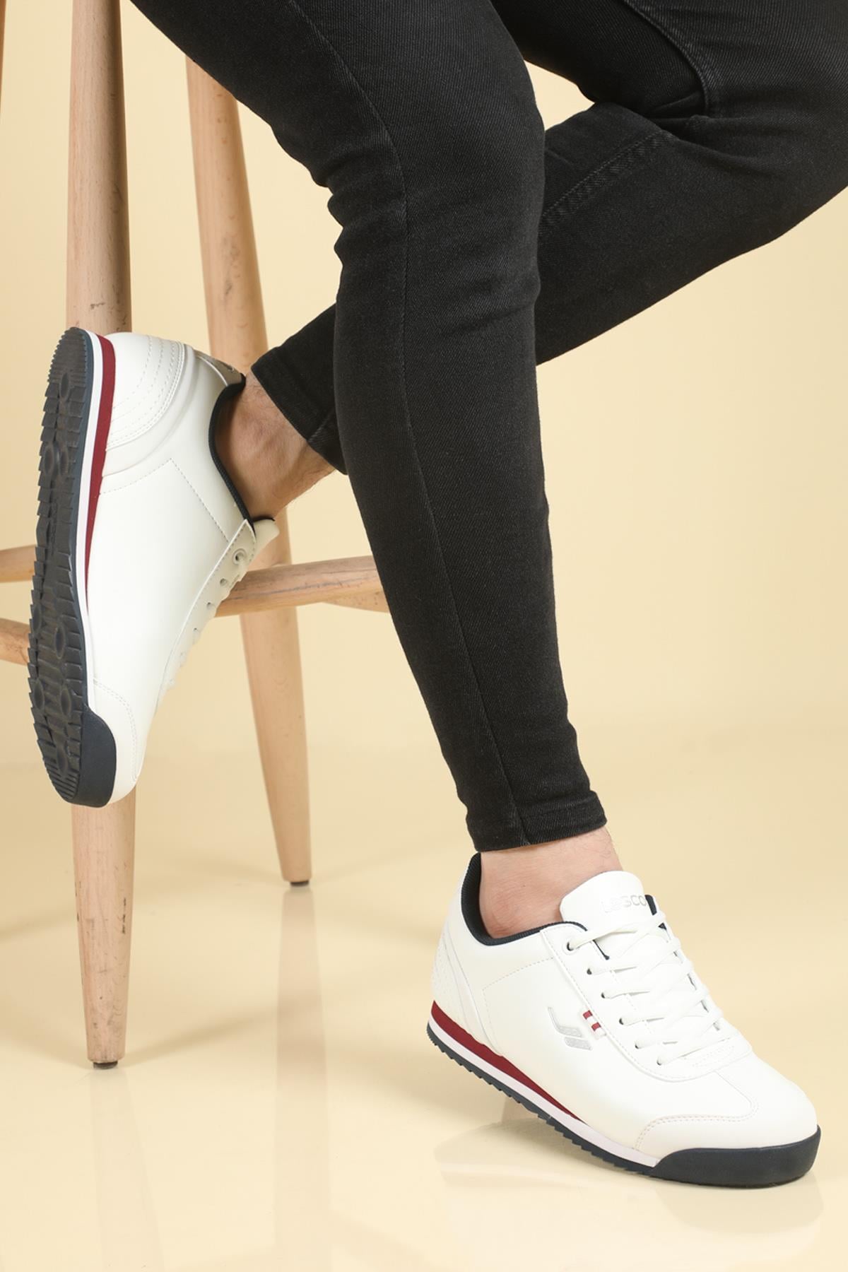 Deri Ortopedik Beyaz Erkek Spor Ayakkabı WINNER-4 Erkek Günlük Spor Ayakkabı Lescon LESCON WINNER-4-SNEAKERS
