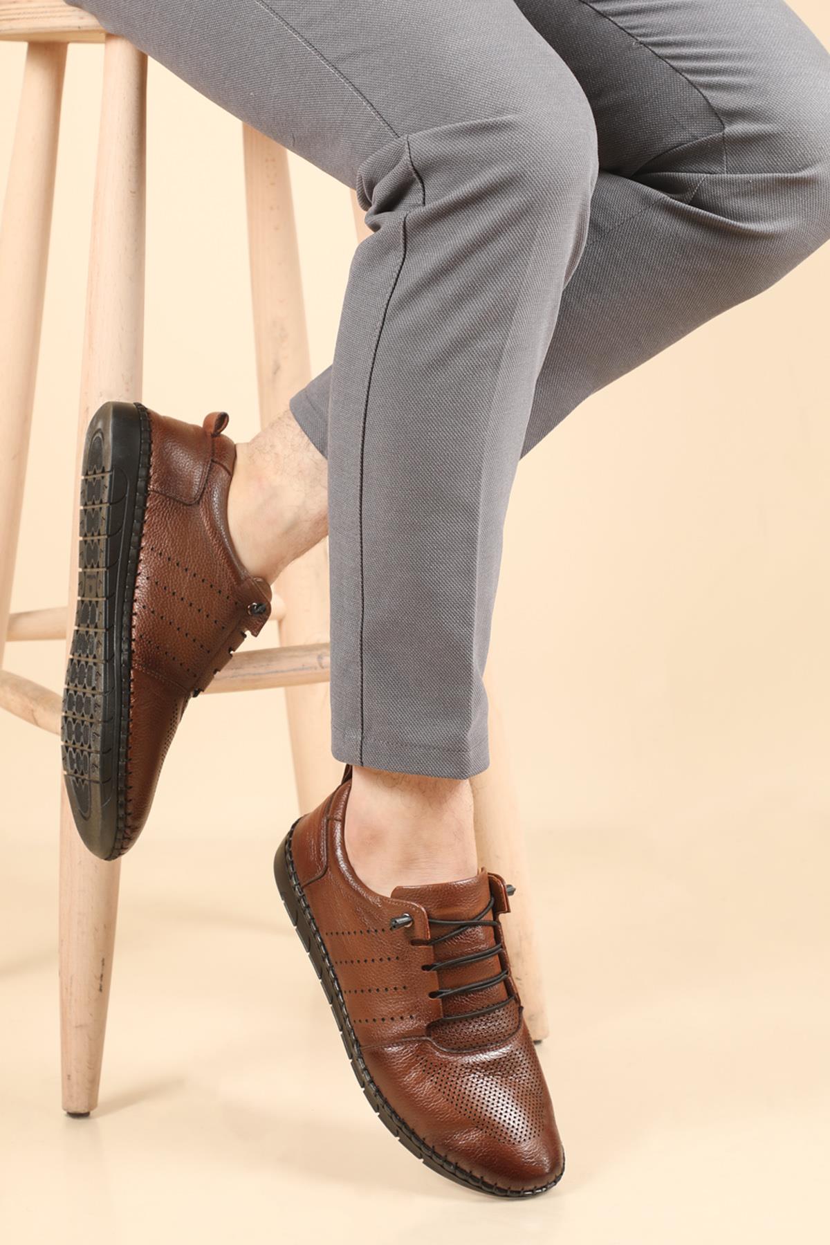 Deri Ortopedik Taba Erkek Ayakkabı N-820 Erkek Günlük Ayakkabı Wow Plus WOW PLUS N-820 MER KAUÇUK