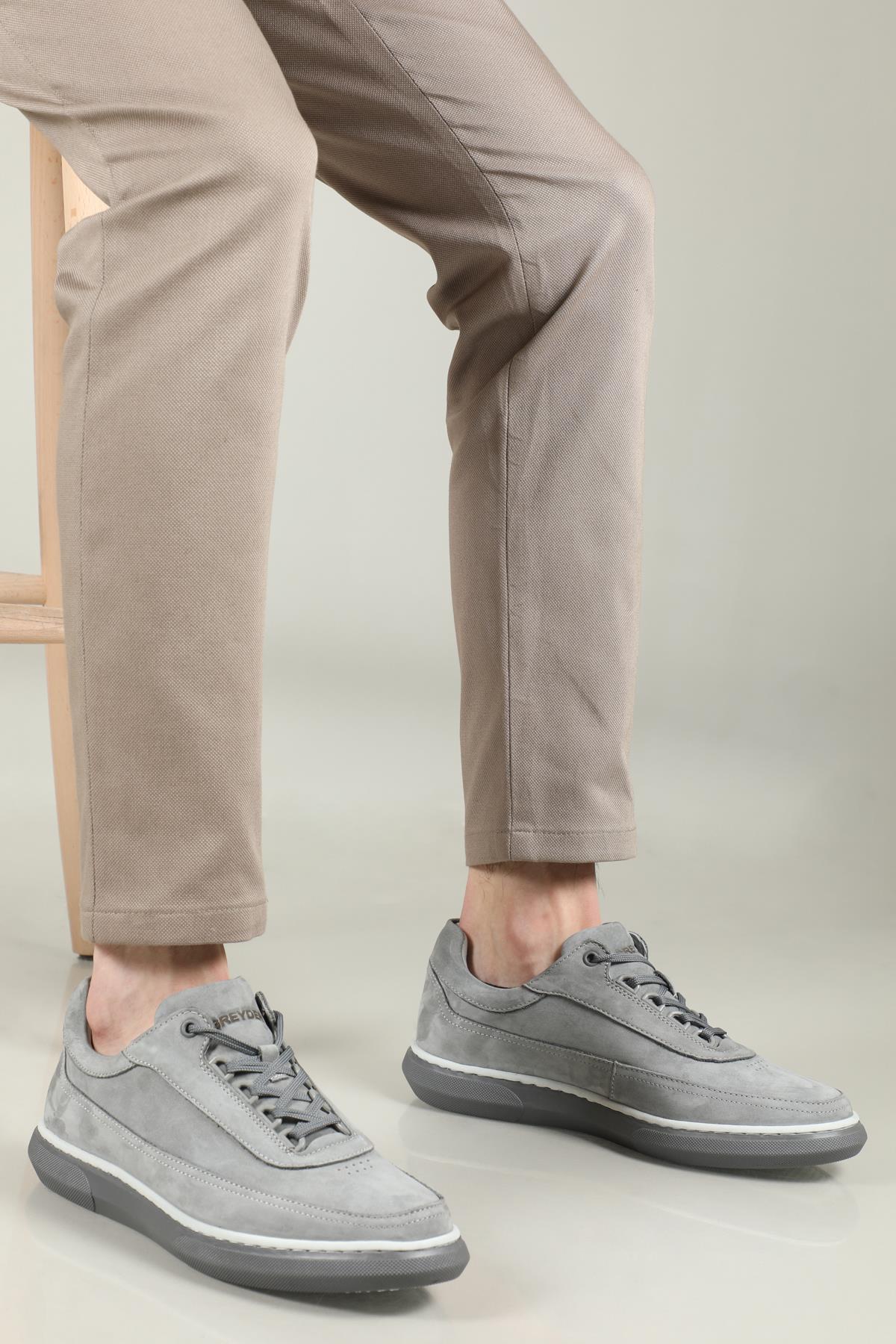 Deri Rahat Comfort Gri Nubuk Erkek Ayakkabı 14590 Erkek Günlük Ayakkabı Greyder GREYDER 14590  MER SNEAKER AYK