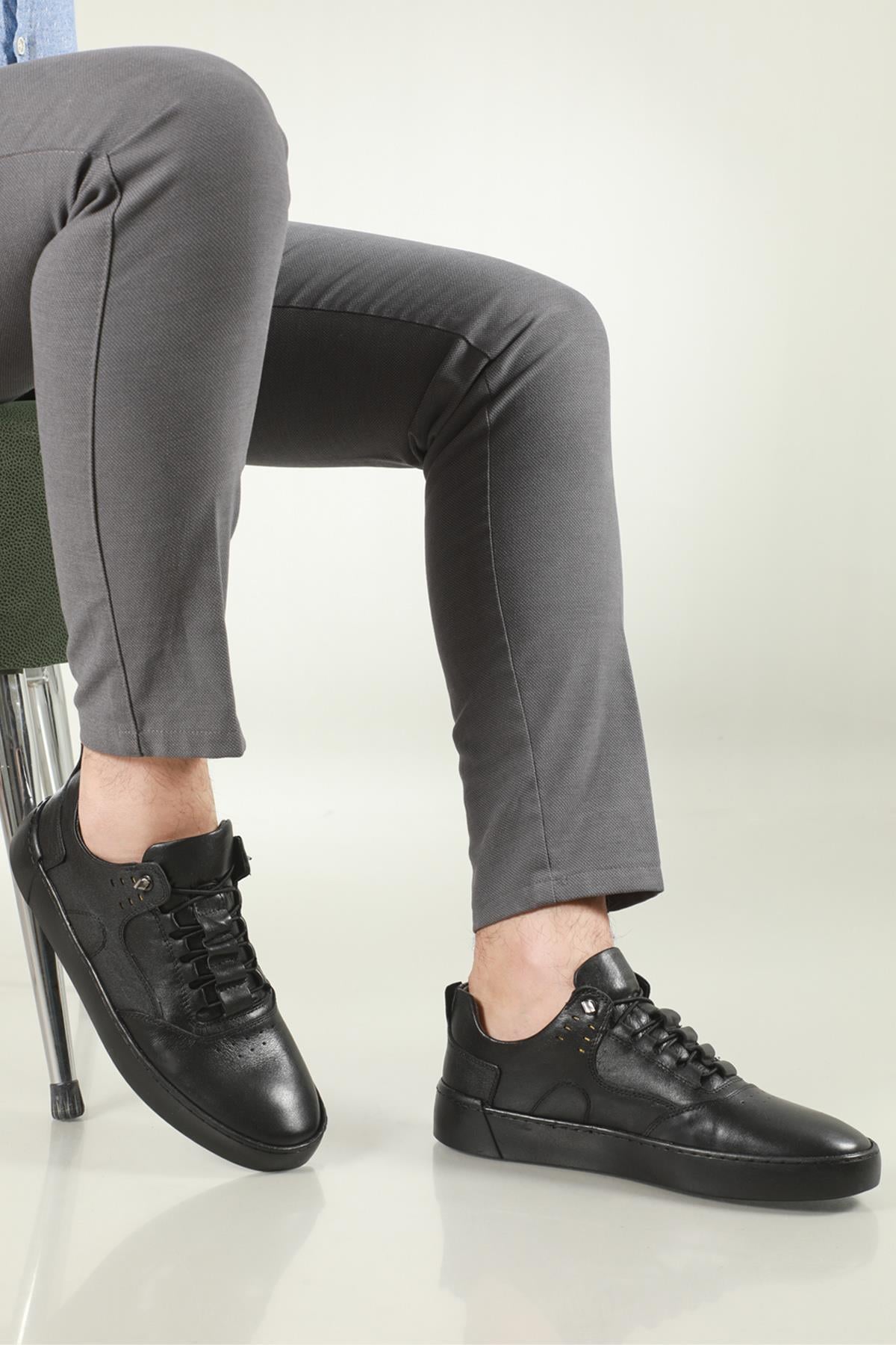 Deri Rahat Comfort Siyah Erkek Ayakkabı SHOES 03 Erkek Günlük Ayakkabı Hrz Shoes HRZ SHOES 03 MER DERİ AYK