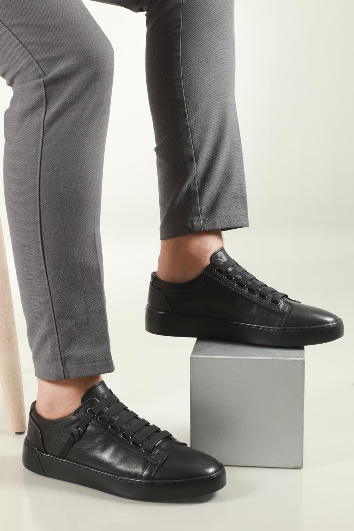 Deri Rahat Comfort Siyah Erkek Ayakkabı SHOES 01 Erkek Günlük Ayakkabı Hrz Shoes HRZ SHOES 01 MER DERİ AYAK