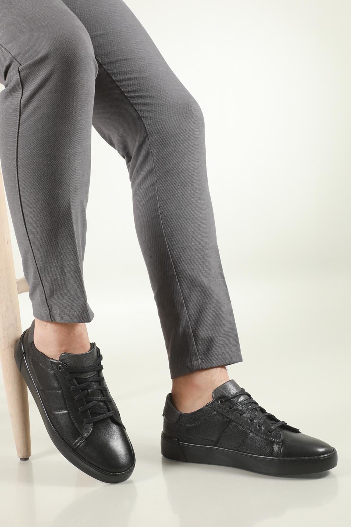Deri Rahat Comfort Siyah Erkek Ayakkabı SHOES 04 Erkek Günlük Ayakkabı Hrz Shoes HRZ SHOES 04 MER DERİ AYK