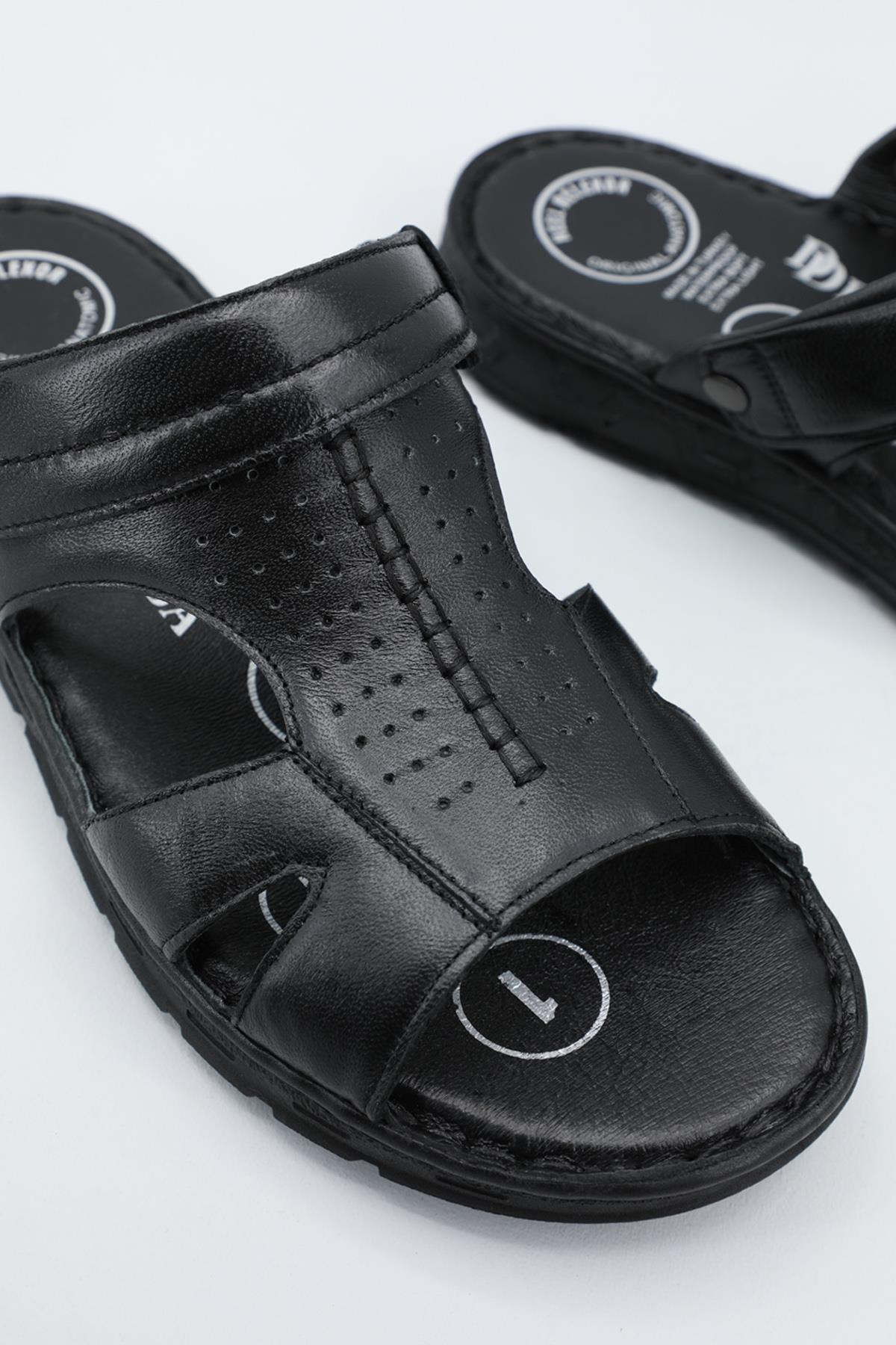 Deri Rahat Comfort Siyah Erkek Sandalet 3082 Erkek Sandalet Dekosa DEKOSA 3082 MER Sandalet