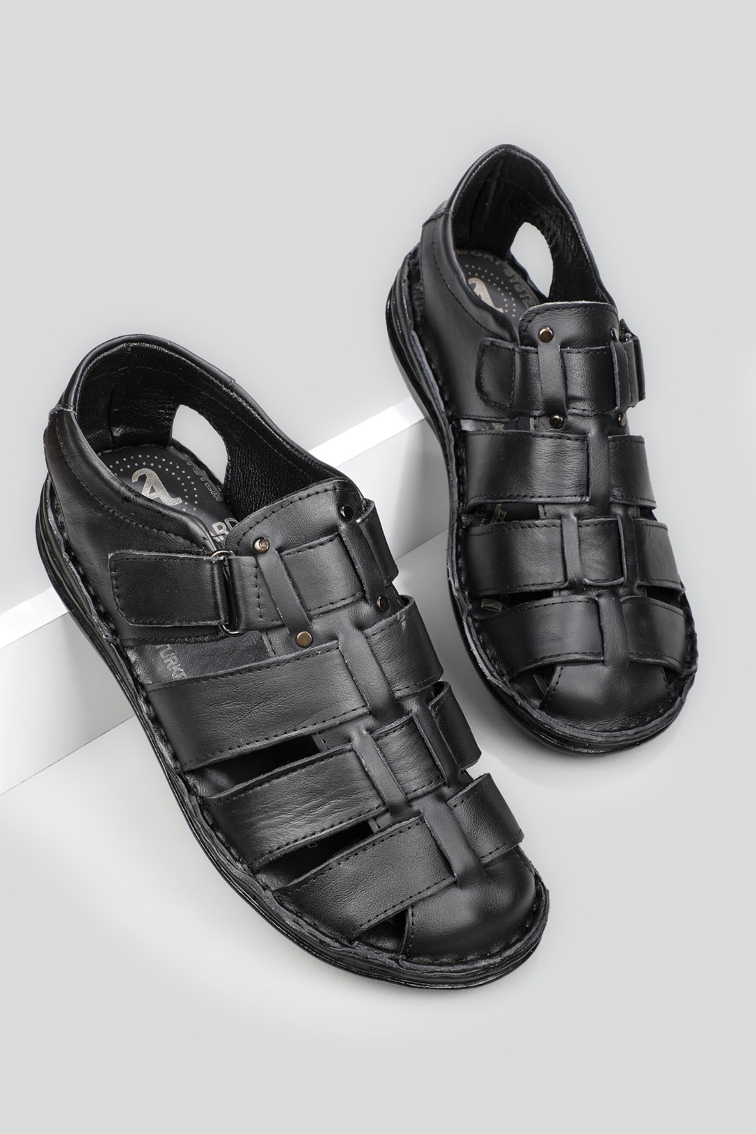 FELLUCE Deri Rahat Comfort Siyah Erkek Sandalet 2025