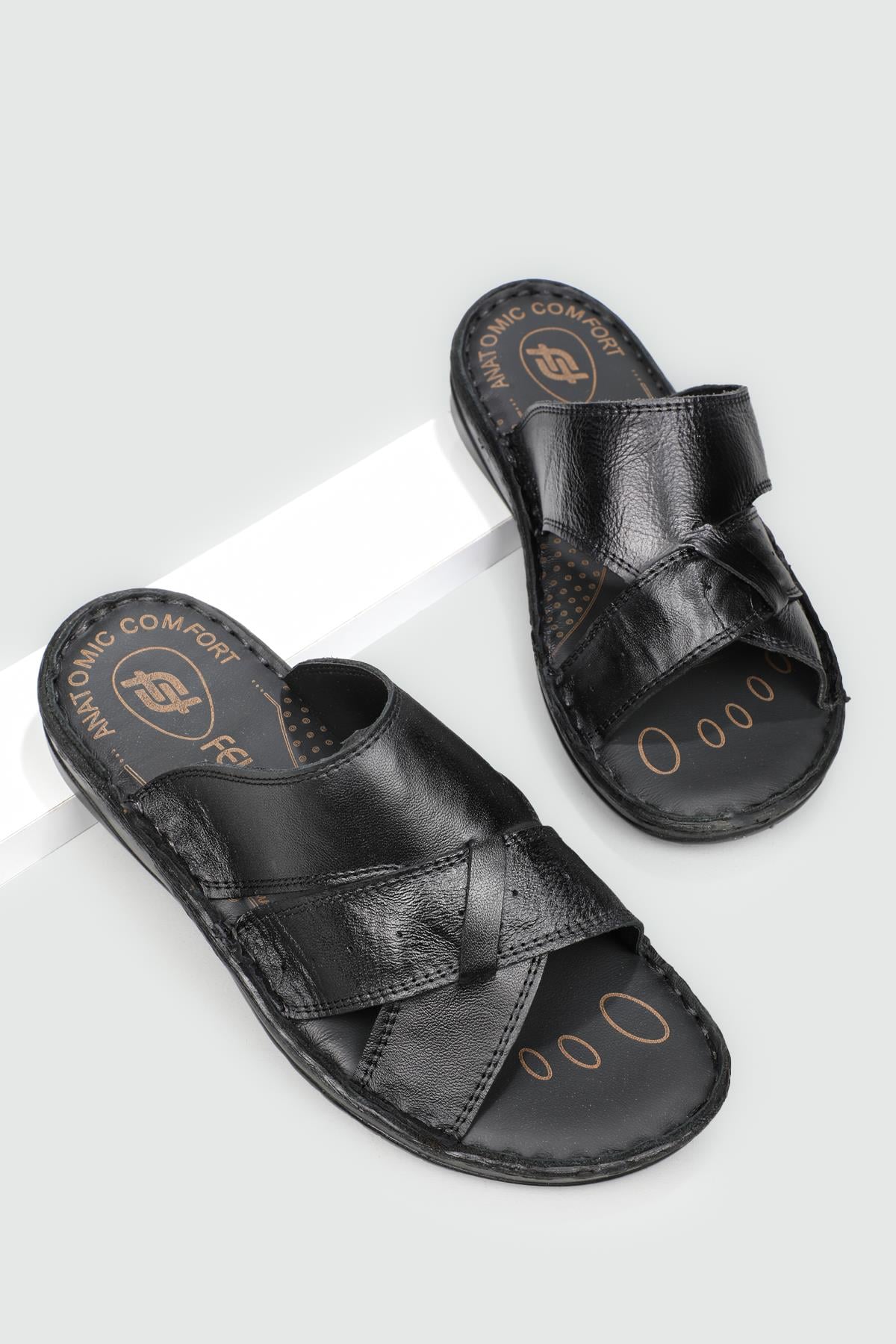 Deri Rahat Comfort Siyah Erkek Terlik 1050 Erkek Terlik FELLUCE FELLUCE 1050 MER 22Y