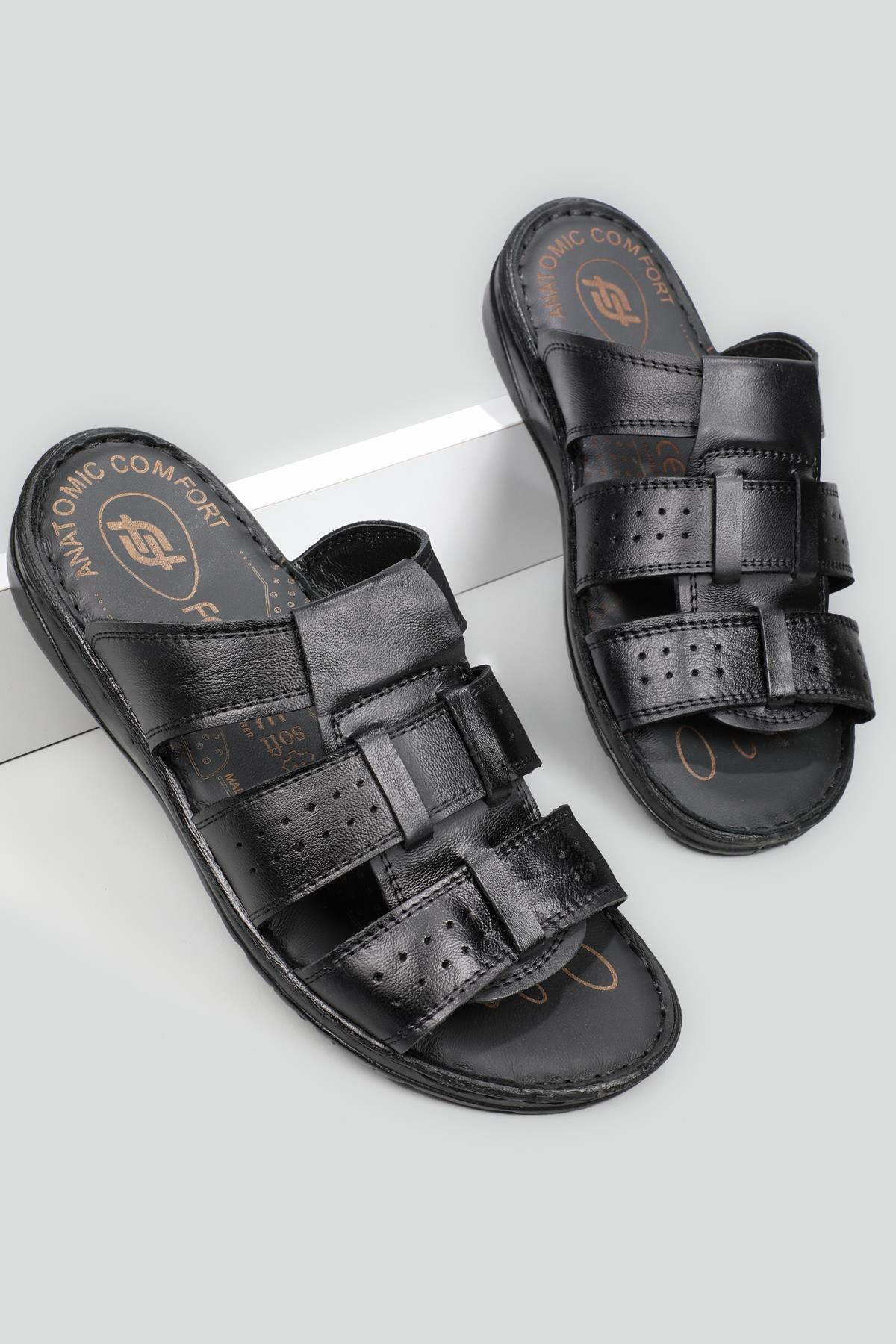 Deri Rahat Comfort Siyah Erkek Terlik 1060 Erkek Terlik FELLUCE FELLUCE 1060 MER 22Y