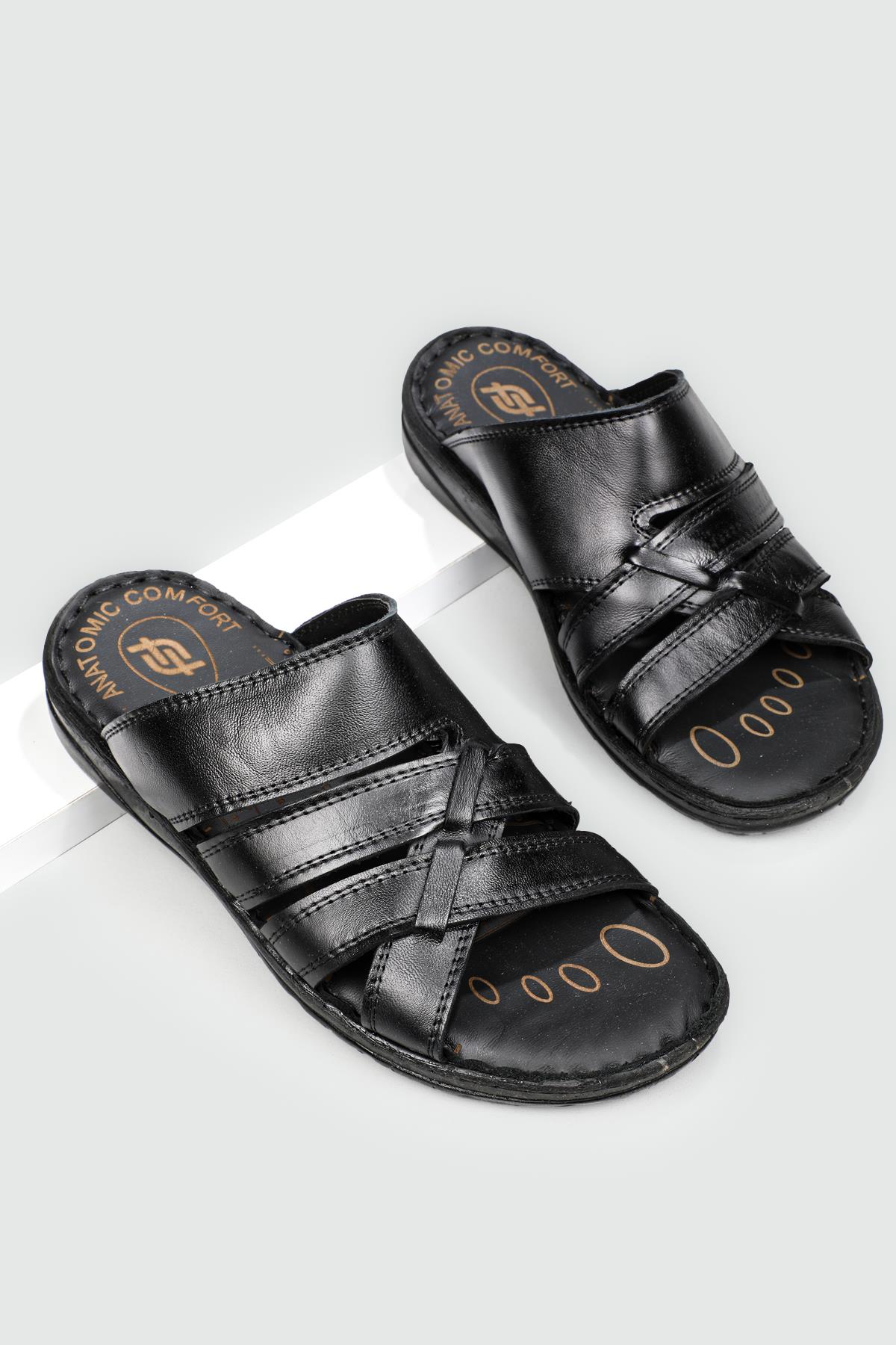 Deri Rahat Comfort Siyah Erkek Terlik 1025 Erkek Terlik FELLUCE FELLUCE 1025 MER 22Y