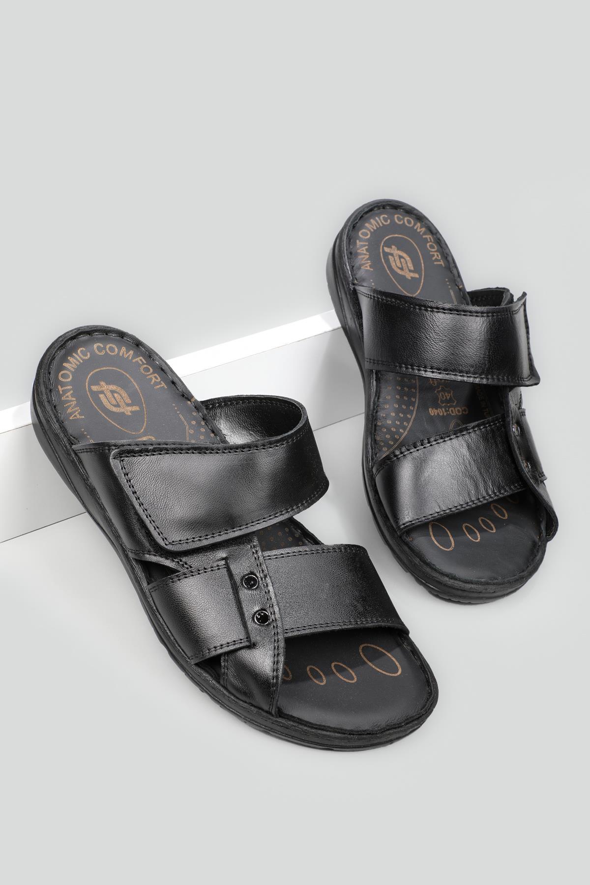 Deri Rahat Comfort Siyah Erkek Terlik 1040 Erkek Terlik FELLUCE FELLUCE 1040 MER 22Y