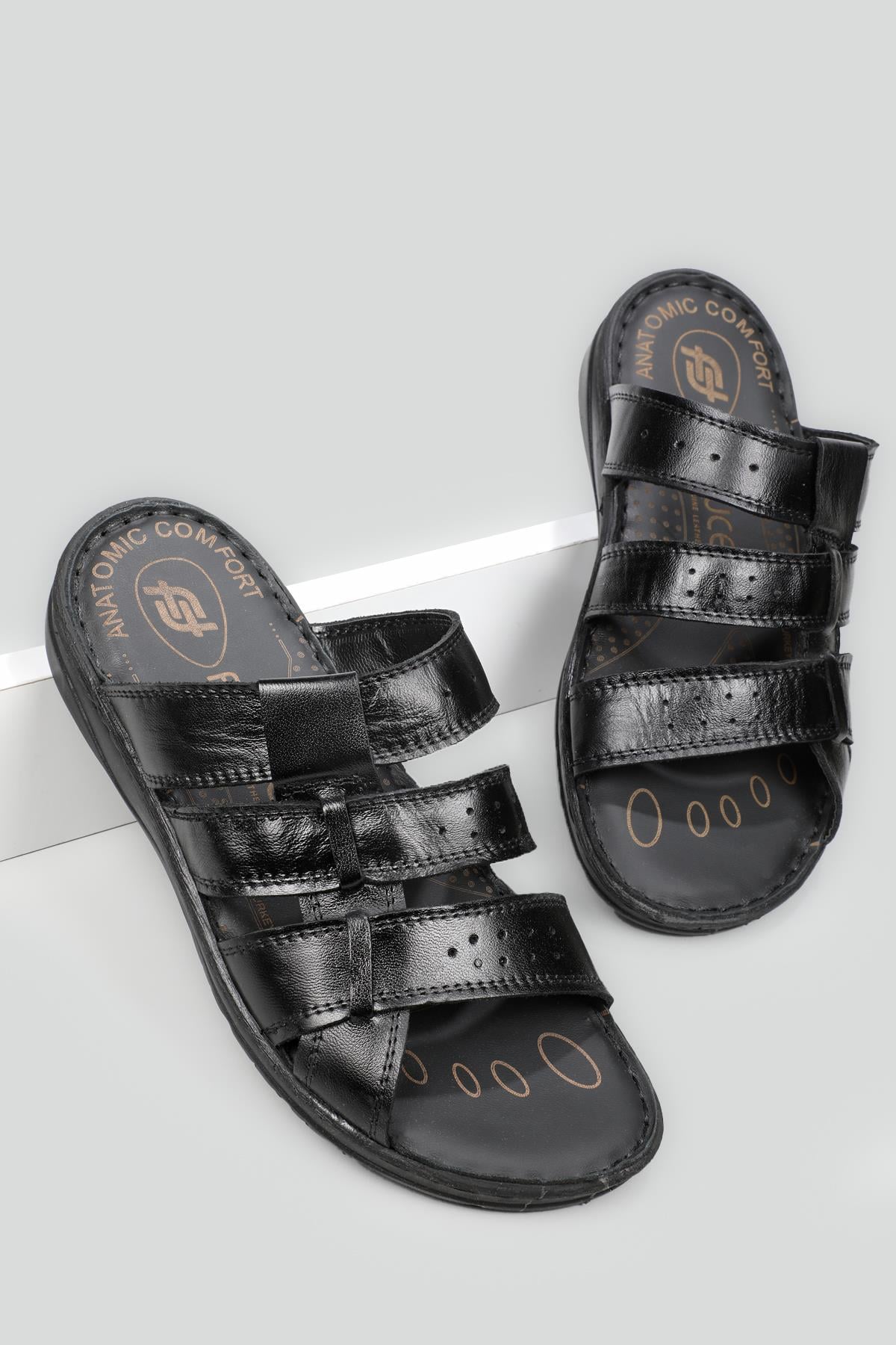 Deri Rahat Comfort Siyah Erkek Terlik 1030 Erkek Terlik FELLUCE FELLUCE 1030 MER 22Y