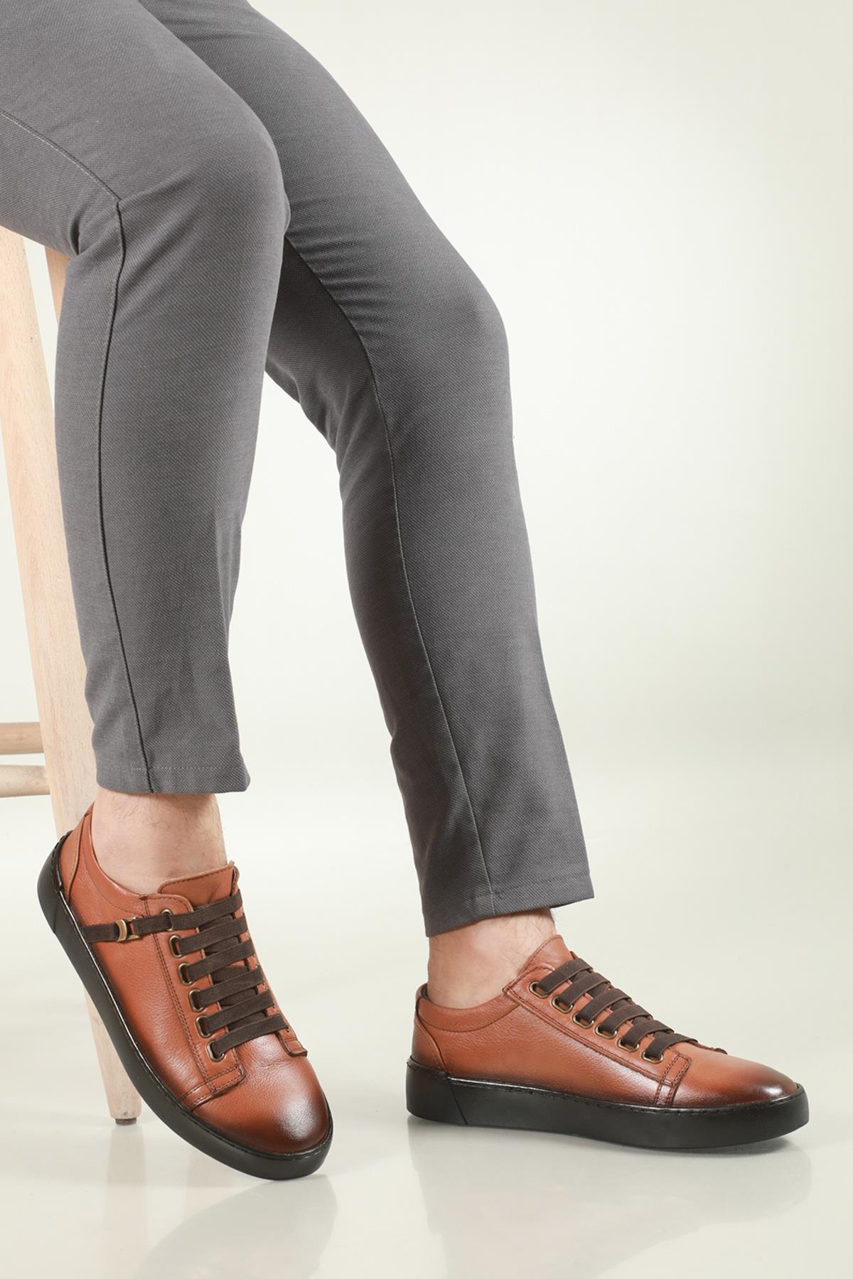 Deri Rahat Comfort Taba Erkek Ayakkabı SHOES 01 Erkek Günlük Ayakkabı Hrz Shoes HRZ SHOES 01 MER DERİ AYAK