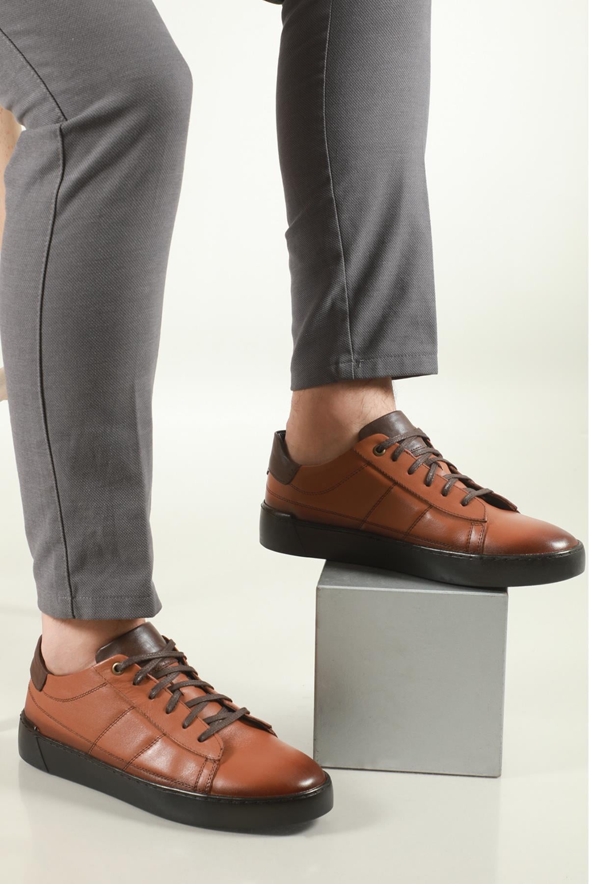 Deri Rahat Comfort Taba Erkek Ayakkabı SHOES 04 Erkek Günlük Ayakkabı Hrz Shoes HRZ SHOES 04 MER DERİ AYK