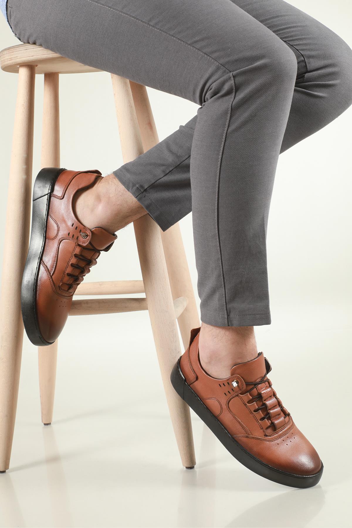 Deri Rahat Comfort Taba Erkek Ayakkabı SHOES 03 Erkek Günlük Ayakkabı Hrz Shoes HRZ SHOES 03 MER DERİ AYK