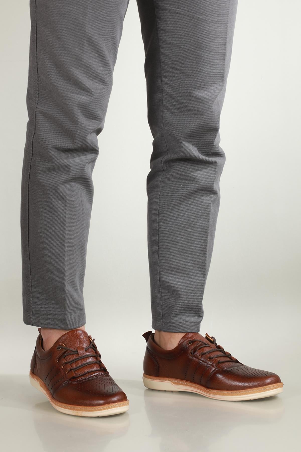 Deri Rahat Comfort Taba Erkek Ayakkabı 014 Erkek Günlük Ayakkabı Wow Plus WOW PLUS G-014 MER BAĞCIKLI