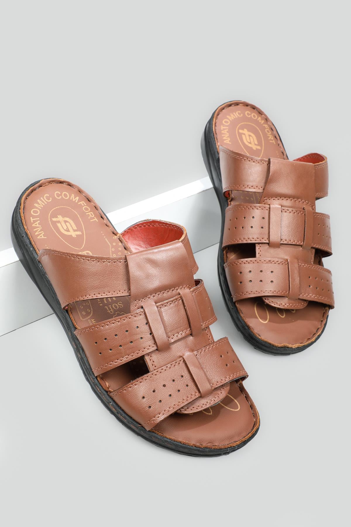 Deri Rahat Comfort Taba Erkek Terlik 1060 Erkek Terlik FELLUCE FELLUCE 1060 MER 22Y