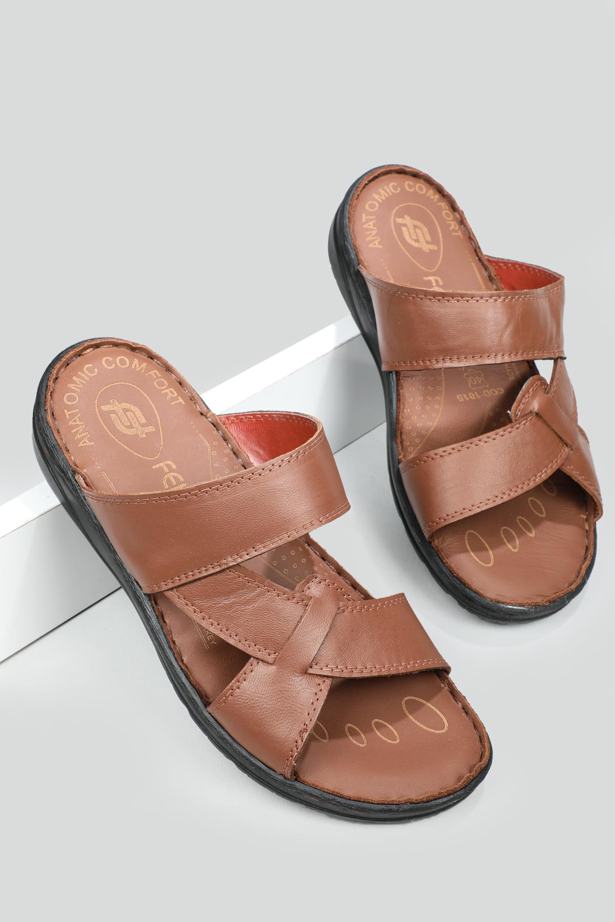 Deri Rahat Comfort Taba Erkek Terlik 1015 Erkek Terlik FELLUCE FELLUCE 1015 MER 22Y