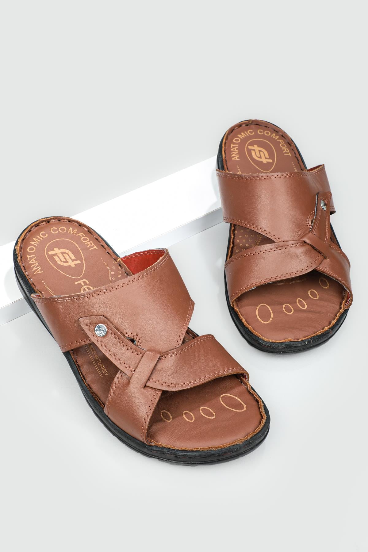 Deri Rahat Comfort Taba Erkek Terlik 1010 Erkek Terlik FELLUCE FELLUCA 1010 MER 22Y