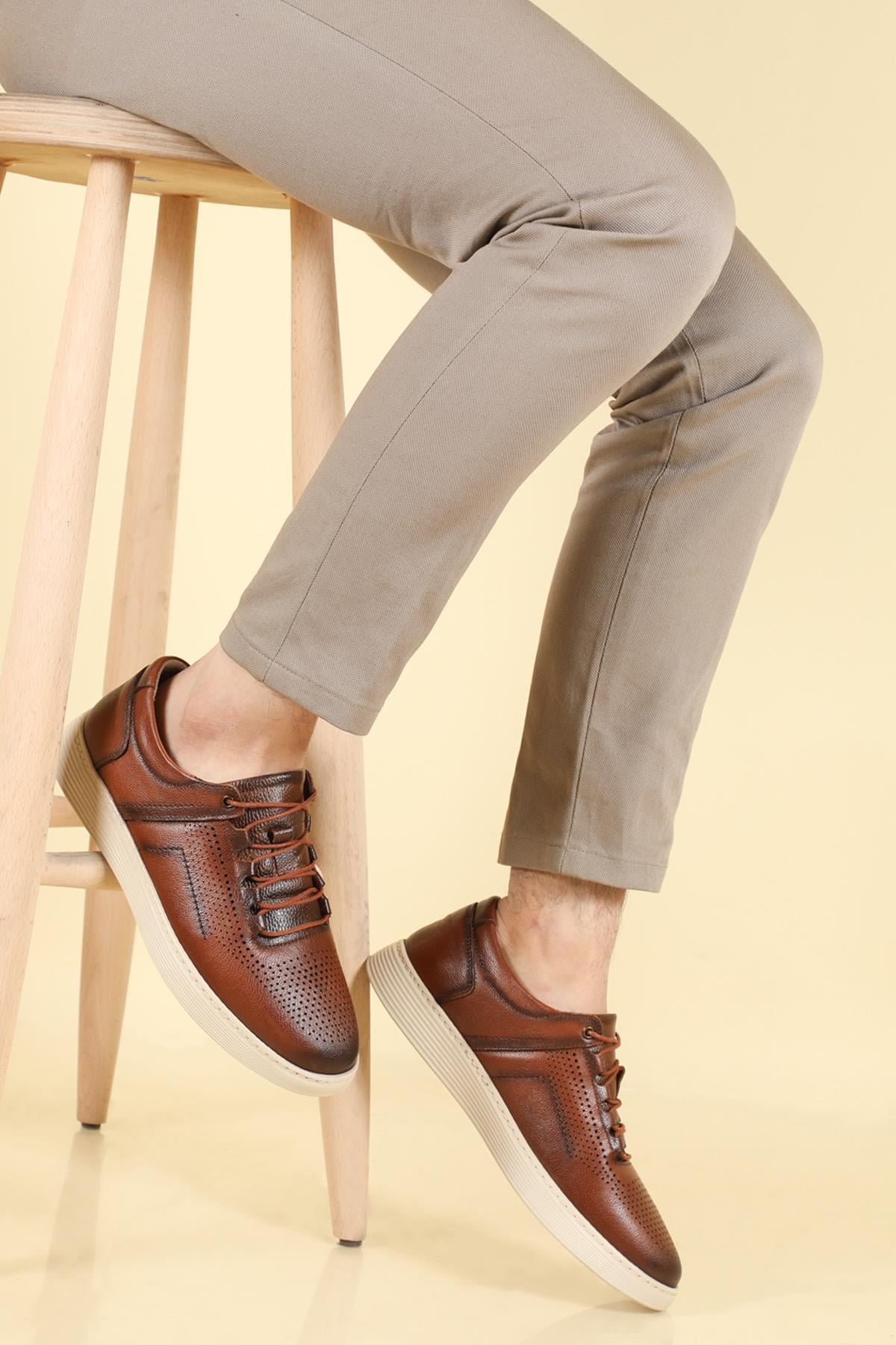 Deri Rahat Comfort Taba Renda Erkek Ayakkabı 7838 Erkek Günlük Ayakkabı Bozkaya BOZKAYA 7838 MER DERİ POLİ AYK