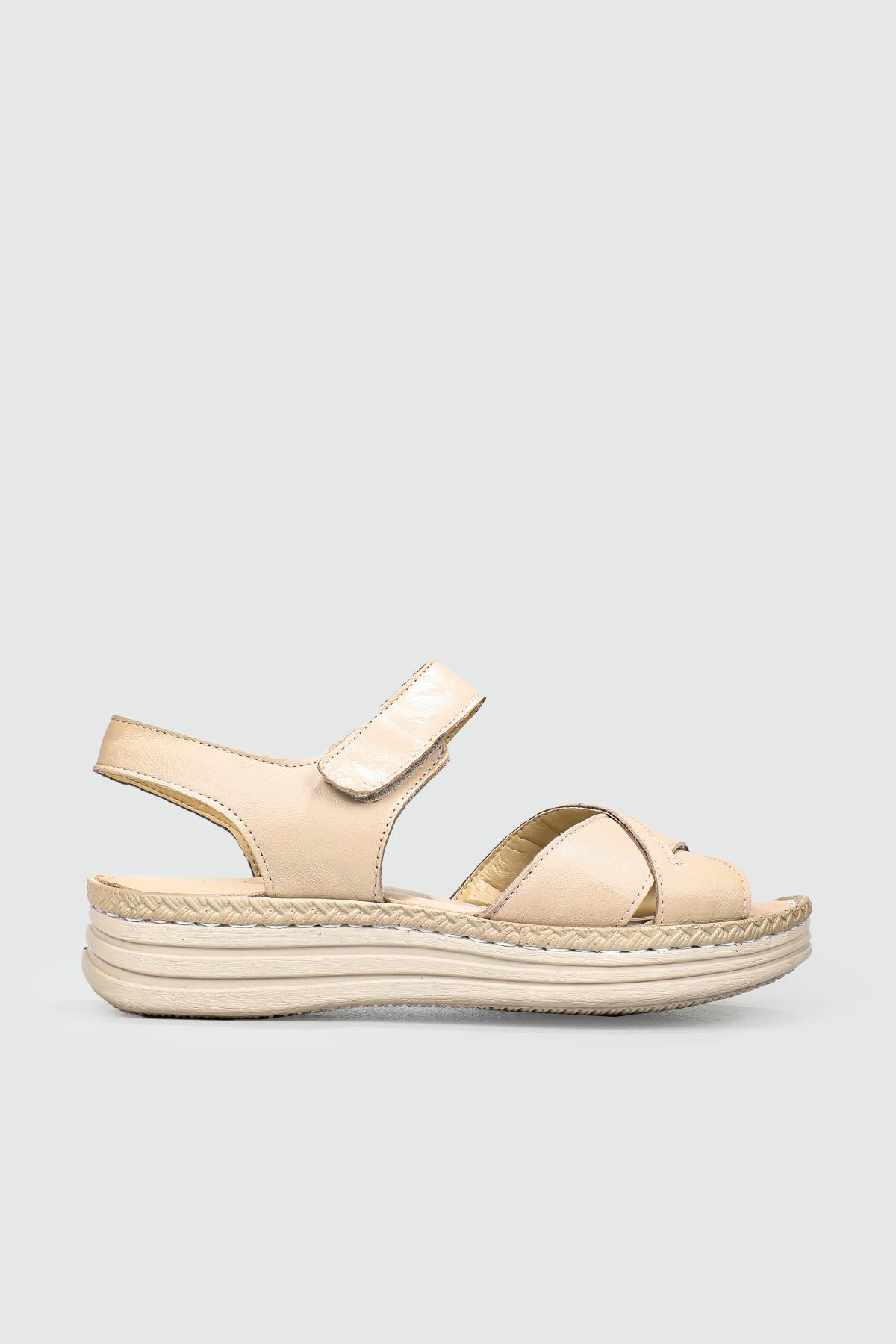 Deri Rahat Taban Günlük Bej Kadın Sandalet NB-1081 Kadın Düz Sandalet Cıtyzen Cityzen NB-1081 22Y